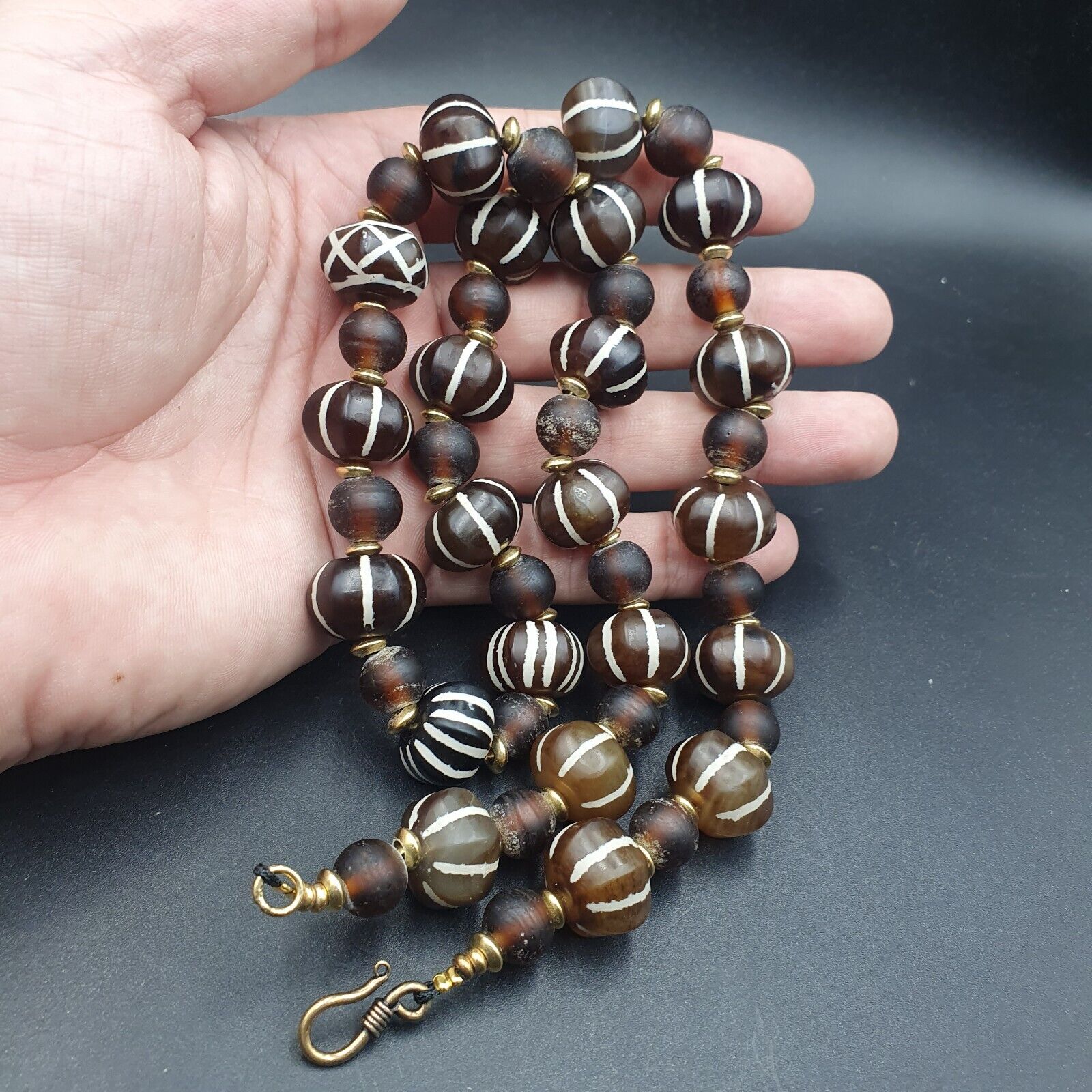 Himalayan Tibetan Etched Agate Beads Decorated Beaded Necklace