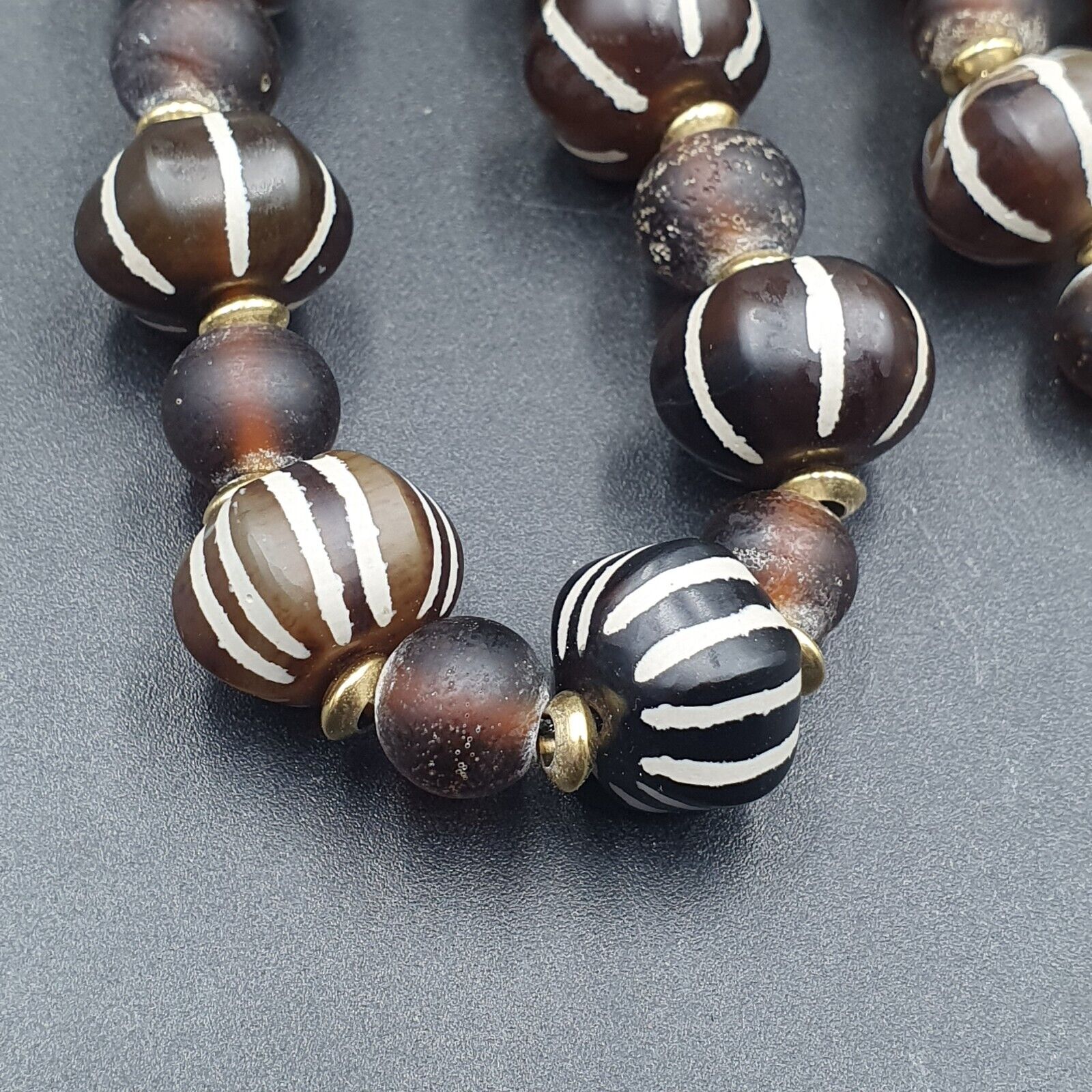 Himalayan Tibetan Etched Agate Beads Decorated Beaded Necklace