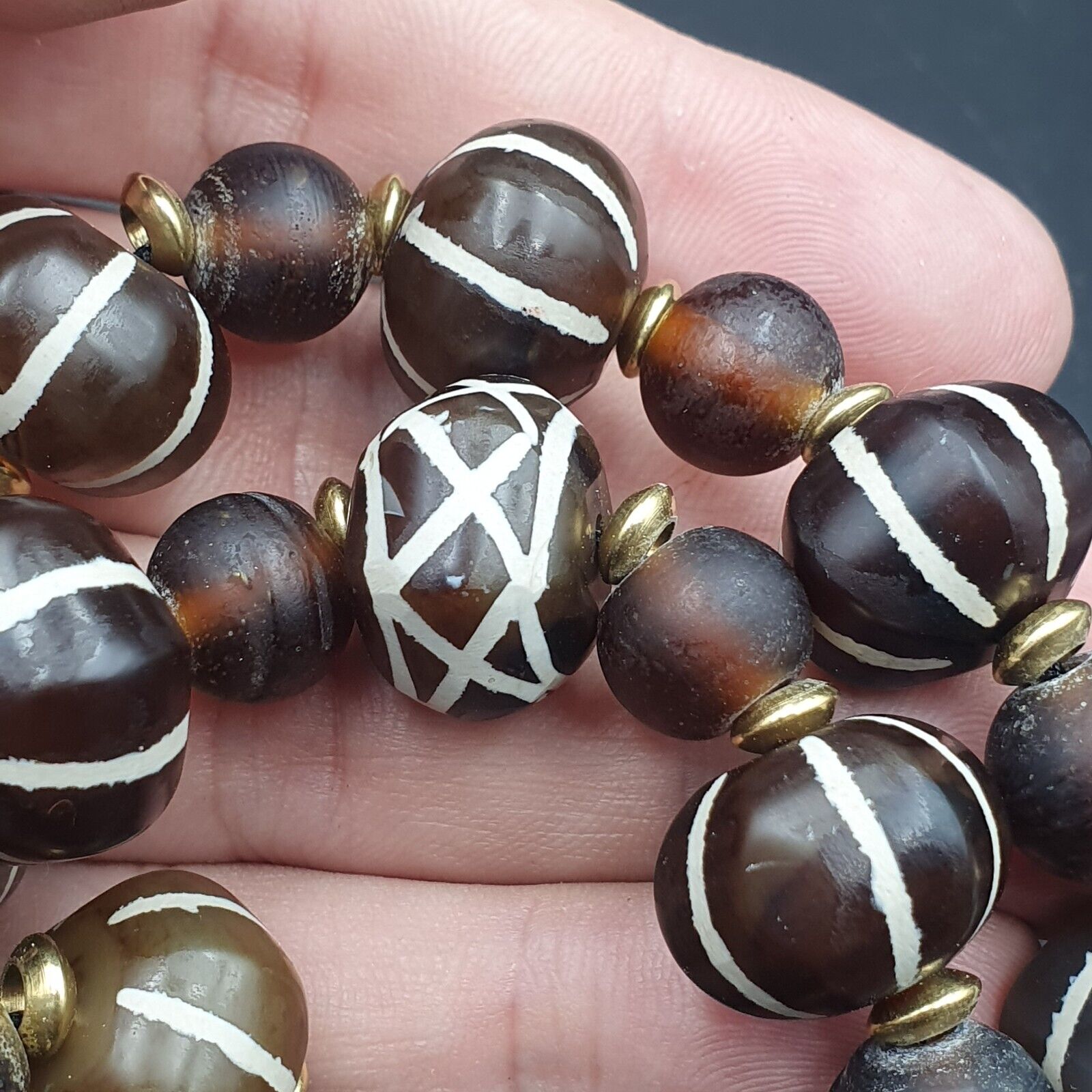 Himalayan Tibetan Etched Agate Beads Decorated Beaded Necklace