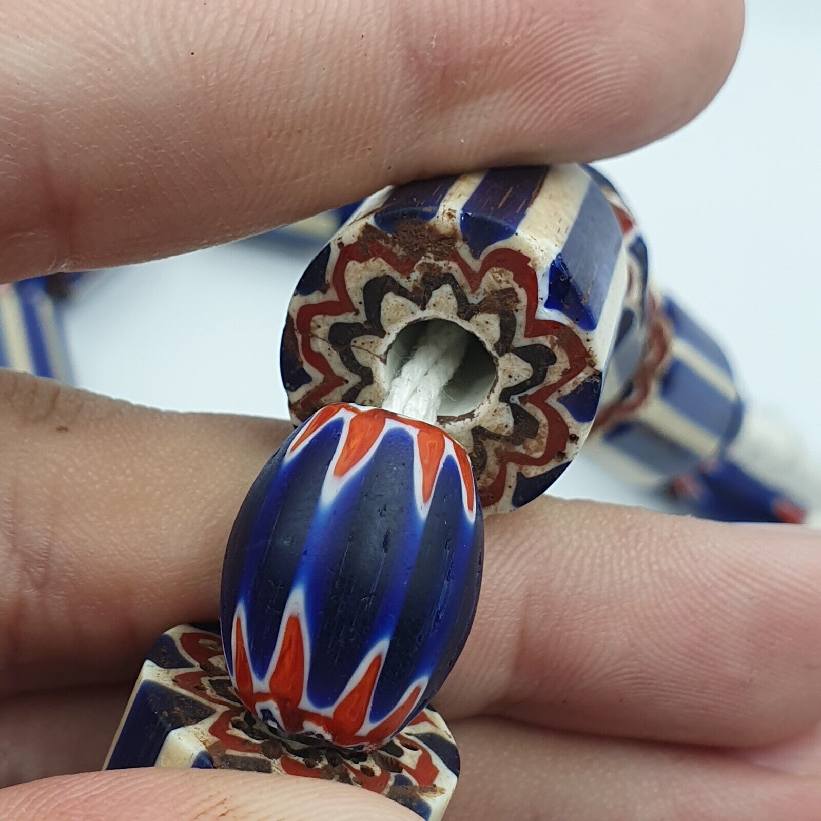 Vintage Old Blue Chevron Trade beads Big Size 20mm Beads Necklace