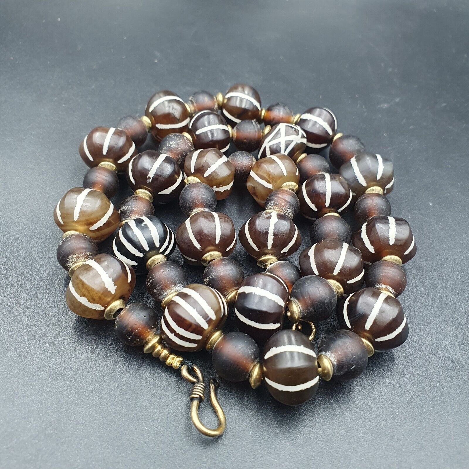 Himalayan Tibetan Etched Agate Beads Decorated Beaded Necklace