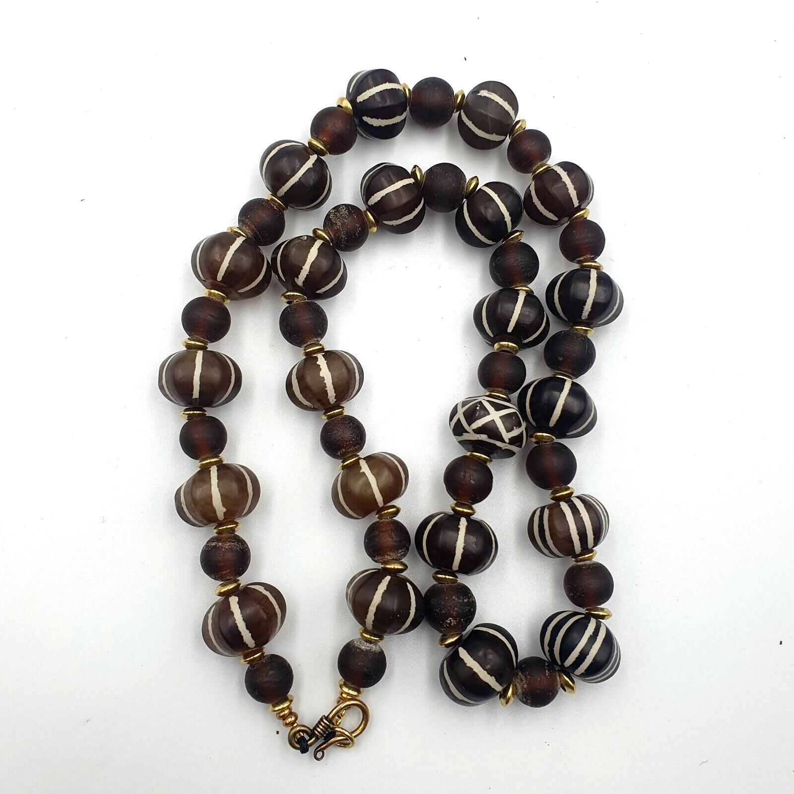 Himalayan Tibetan Etched Agate Beads Decorated Beaded Necklace