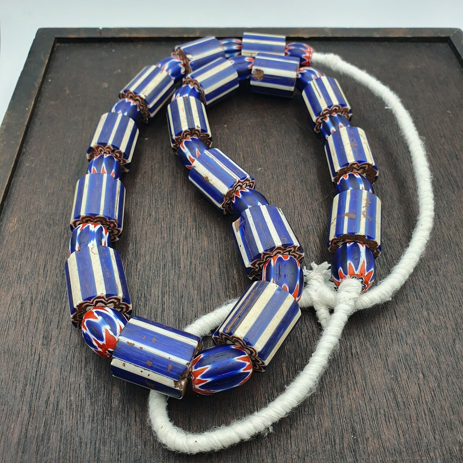 Vintage Old Blue Chevron Trade beads Big Size 20mm Beads Necklace