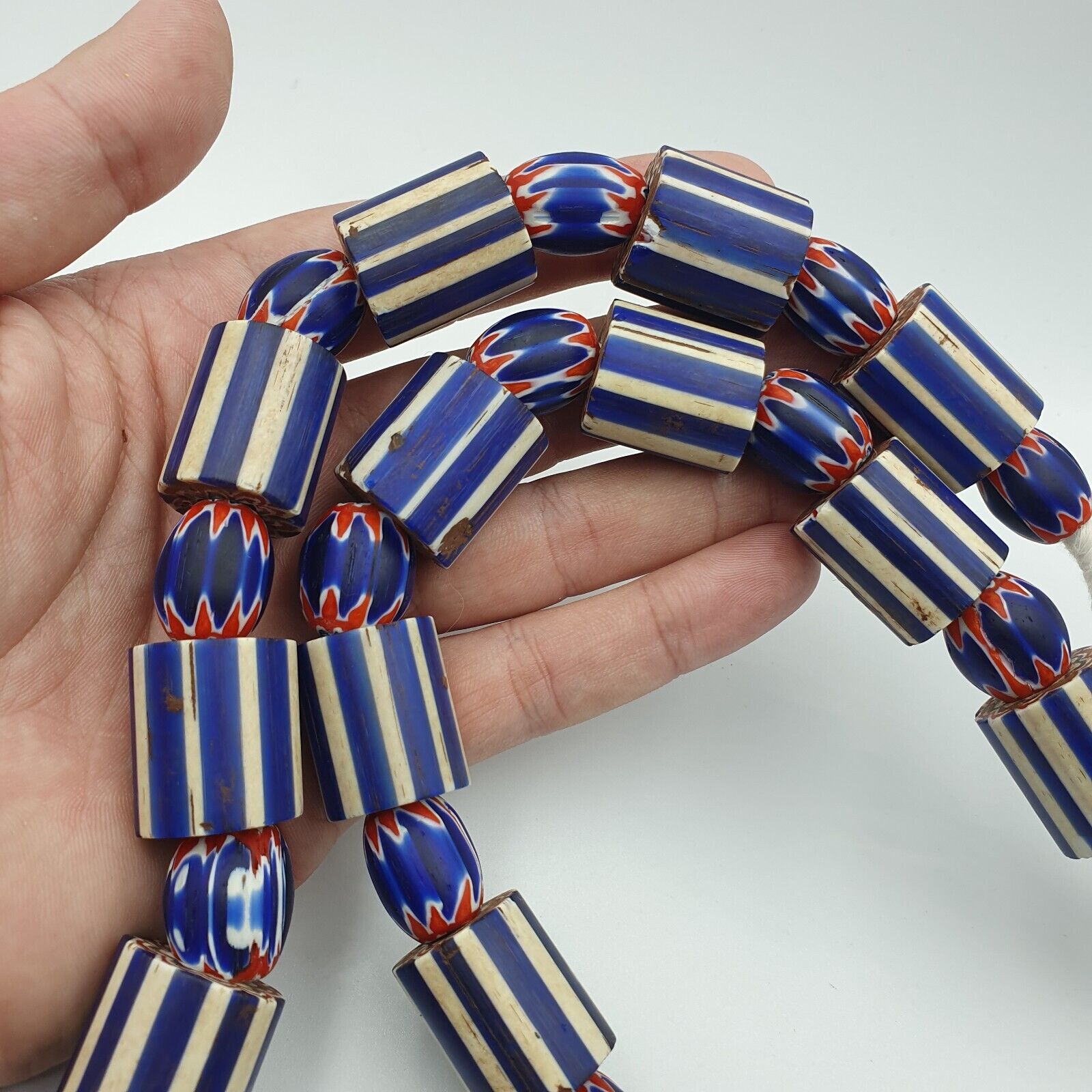 Vintage Old Blue Chevron Trade beads Big Size 20mm Beads Necklace