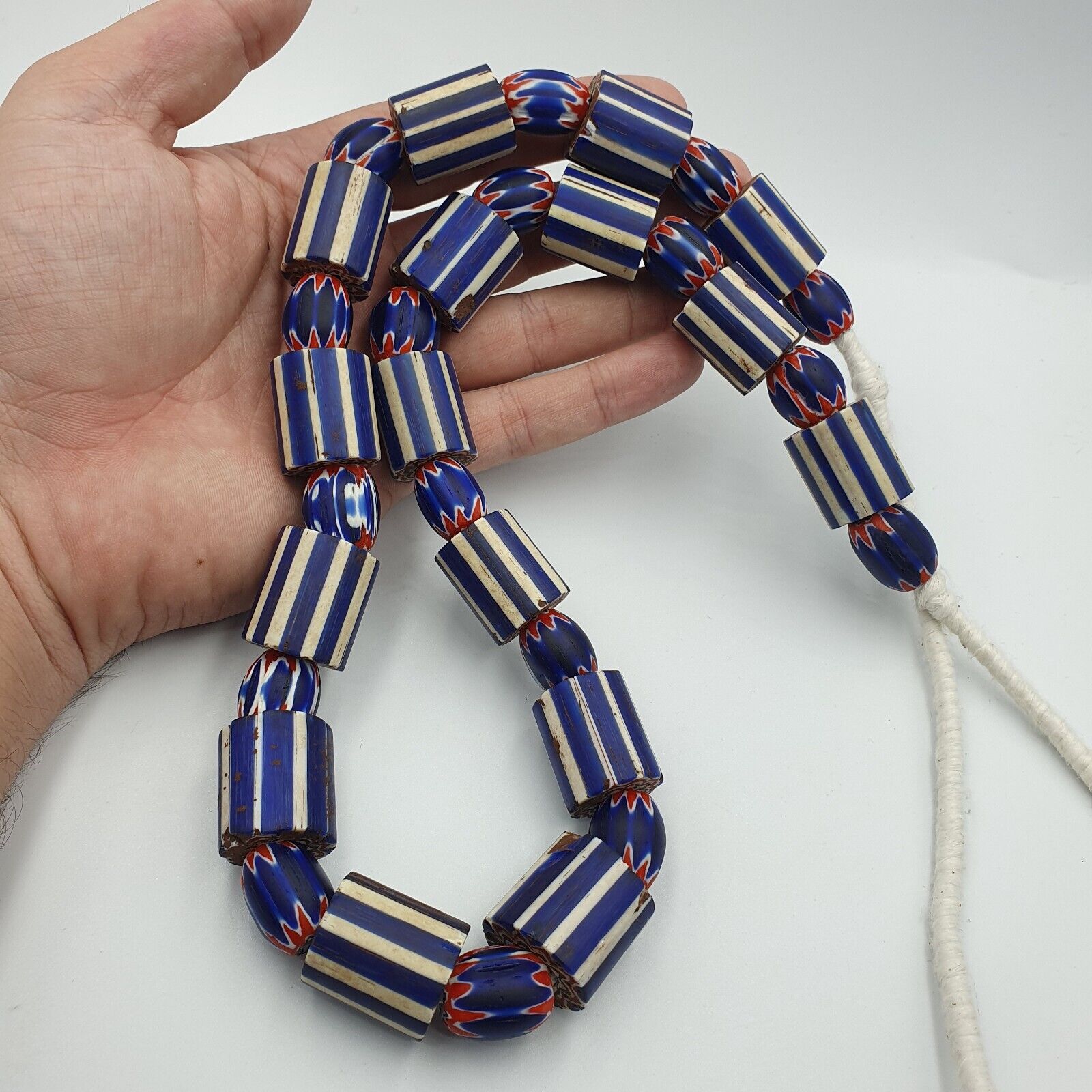 Vintage Old Blue Chevron Trade beads Big Size 20mm Beads Necklace