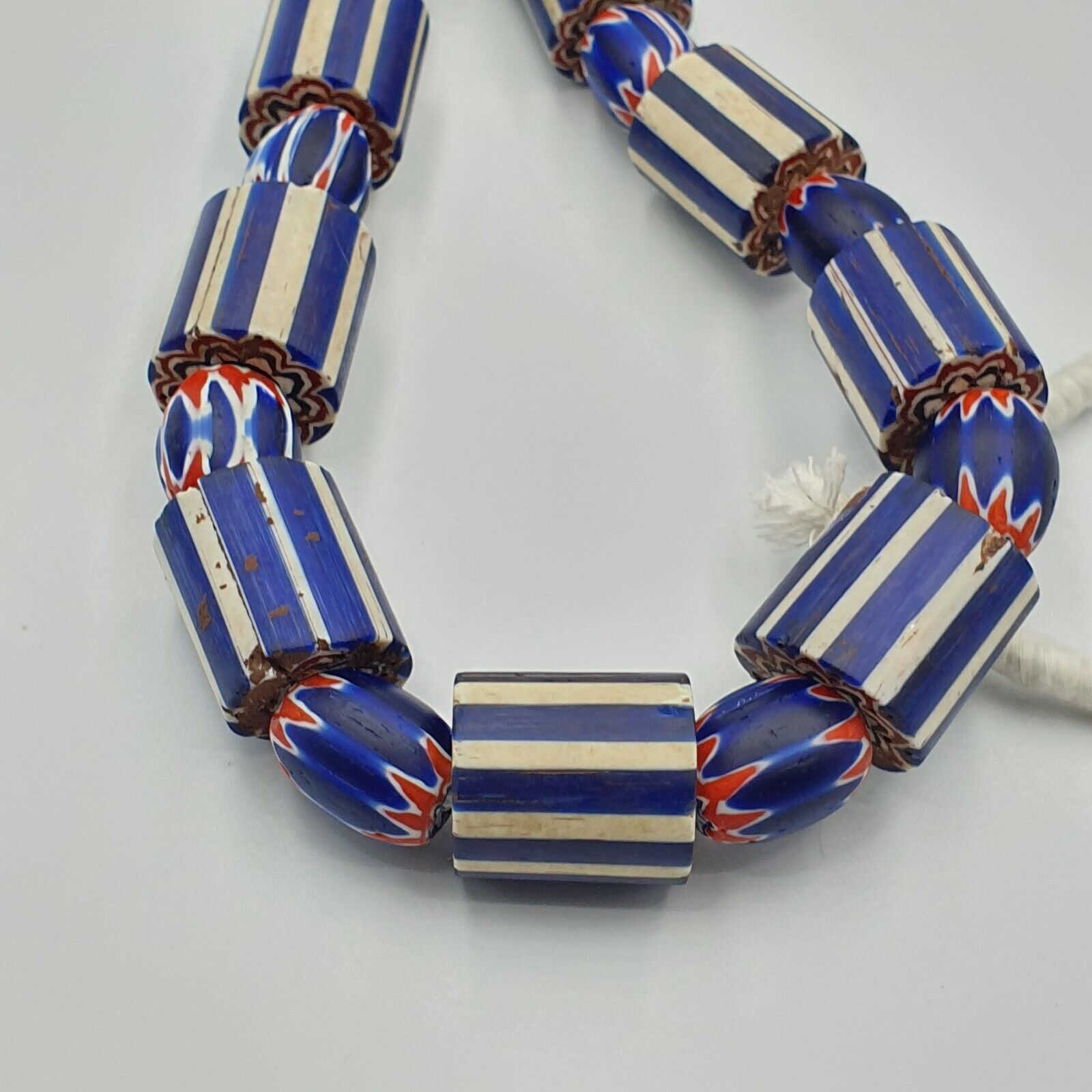 Vintage Old Blue Chevron Trade beads Big Size 20mm Beads Necklace