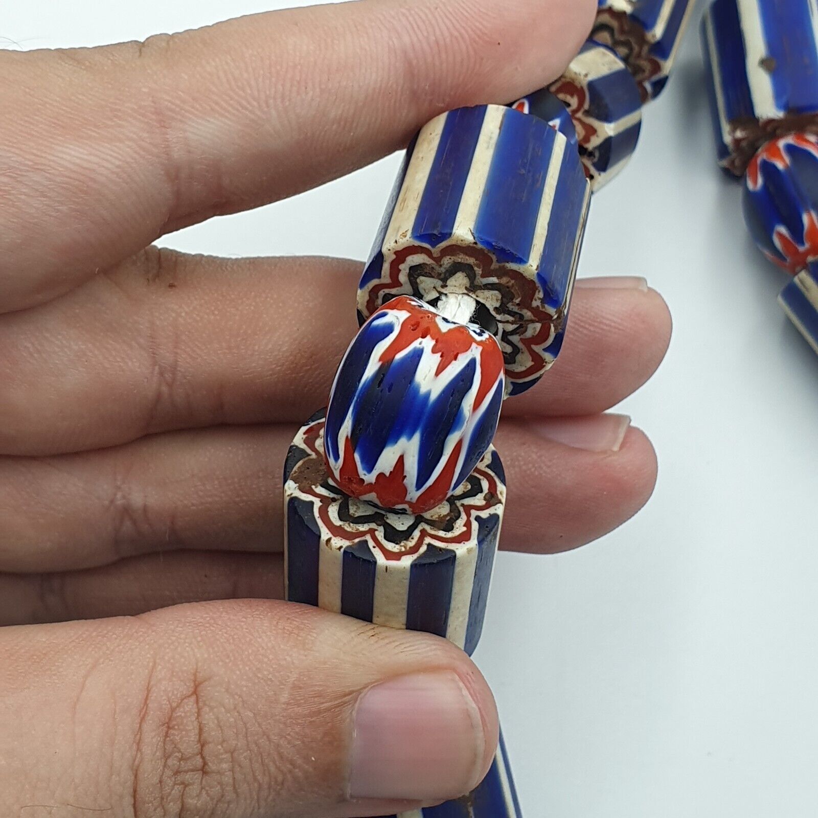 Vintage Old Blue Chevron Trade beads Big Size 20mm Beads Necklace