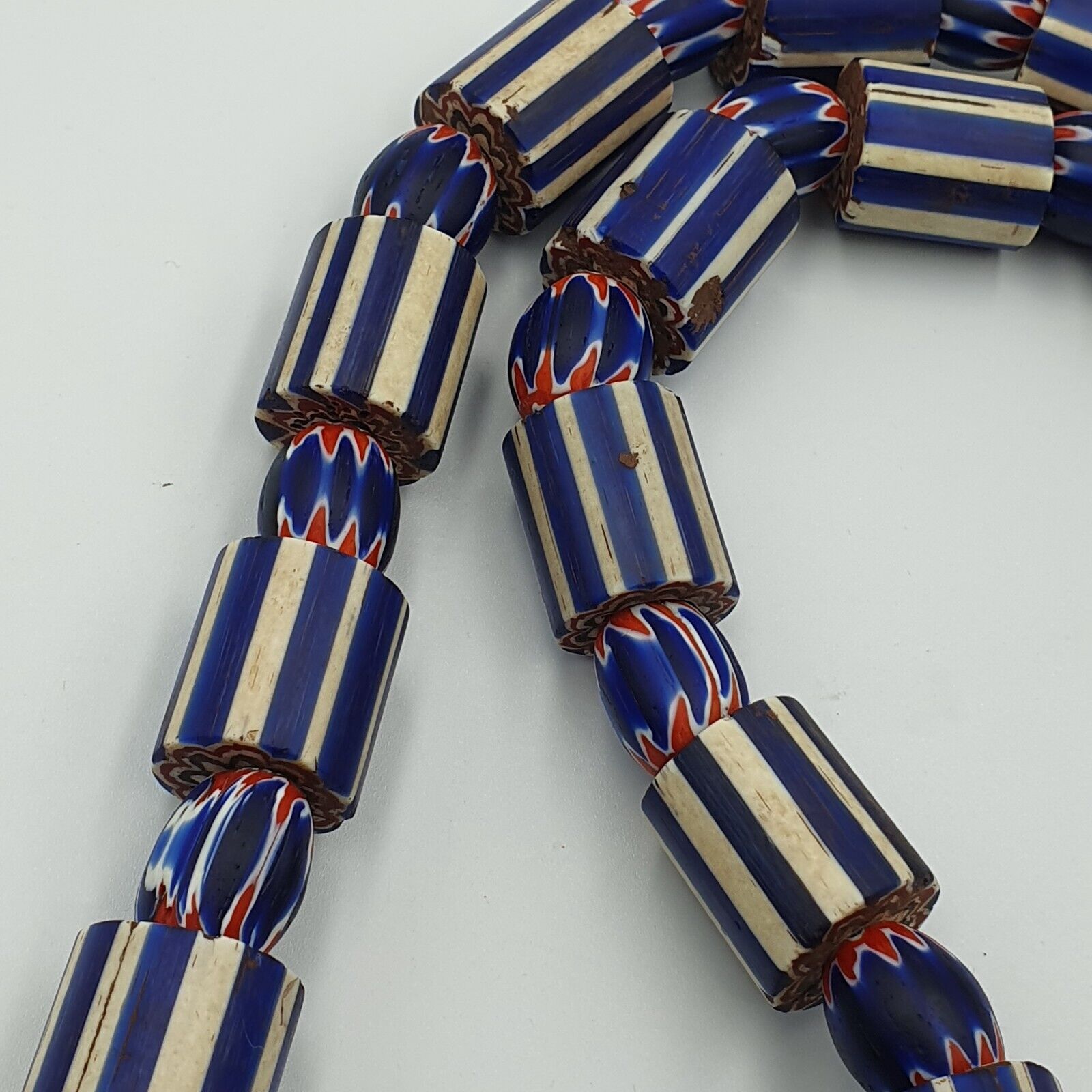 Vintage Old Blue Chevron Trade beads Big Size 20mm Beads Necklace