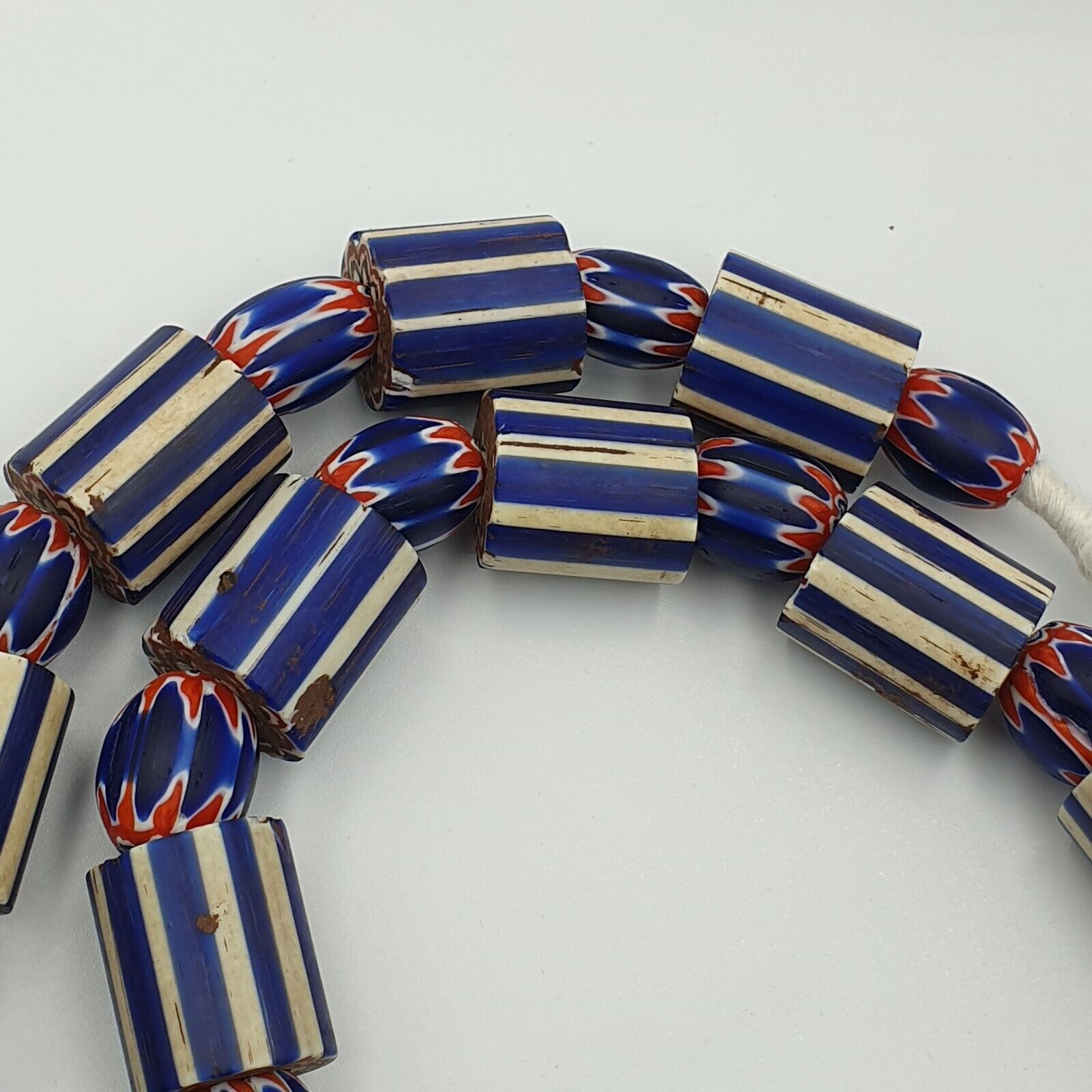 Vintage Old Blue Chevron Trade beads Big Size 20mm Beads Necklace
