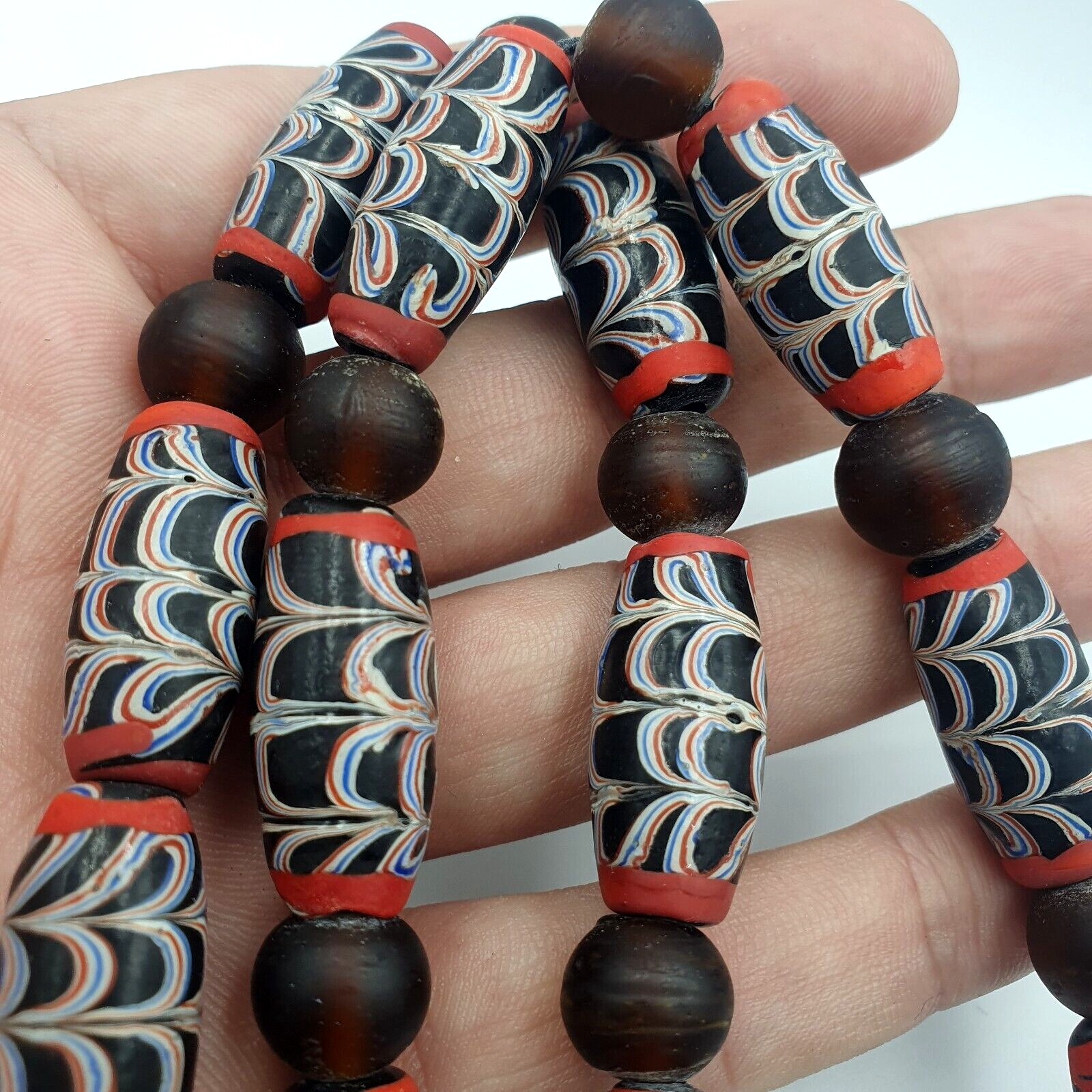 Vintage Feather Style Unique Pattern Trade Beads Beaded Necklace