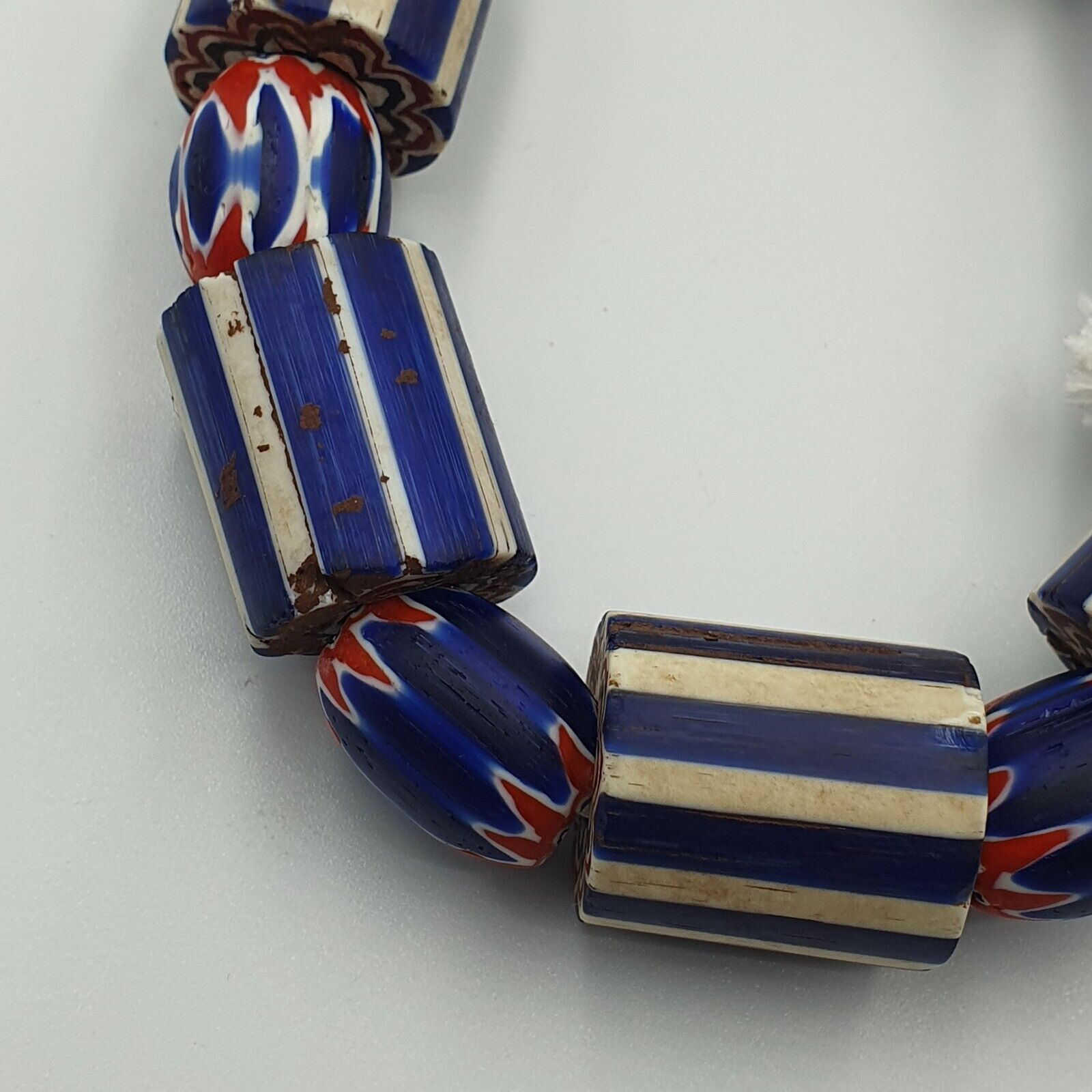 Vintage Old Blue Chevron Trade beads Big Size 20mm Beads Necklace