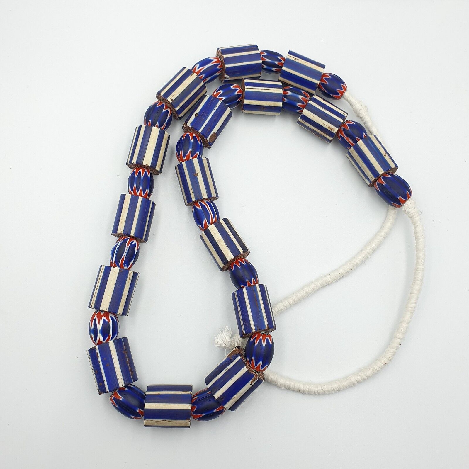 Vintage Old Blue Chevron Trade beads Big Size 20mm Beads Necklace