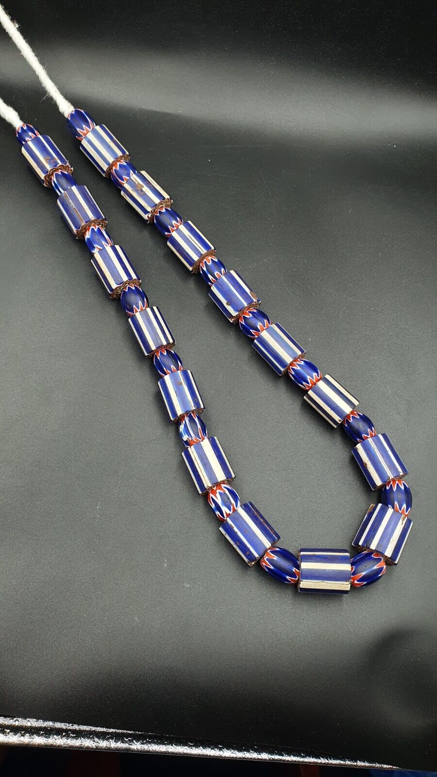 Vintage Old Blue Chevron Trade beads Big Size 20mm Beads Necklace