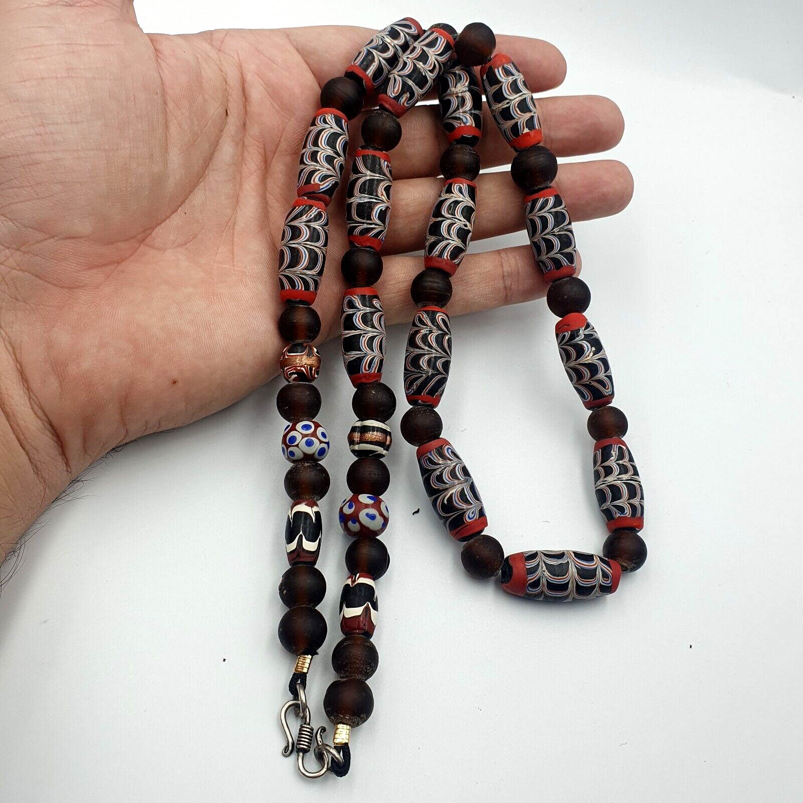 Vintage Feather Style Unique Pattern Trade Beads Beaded Necklace