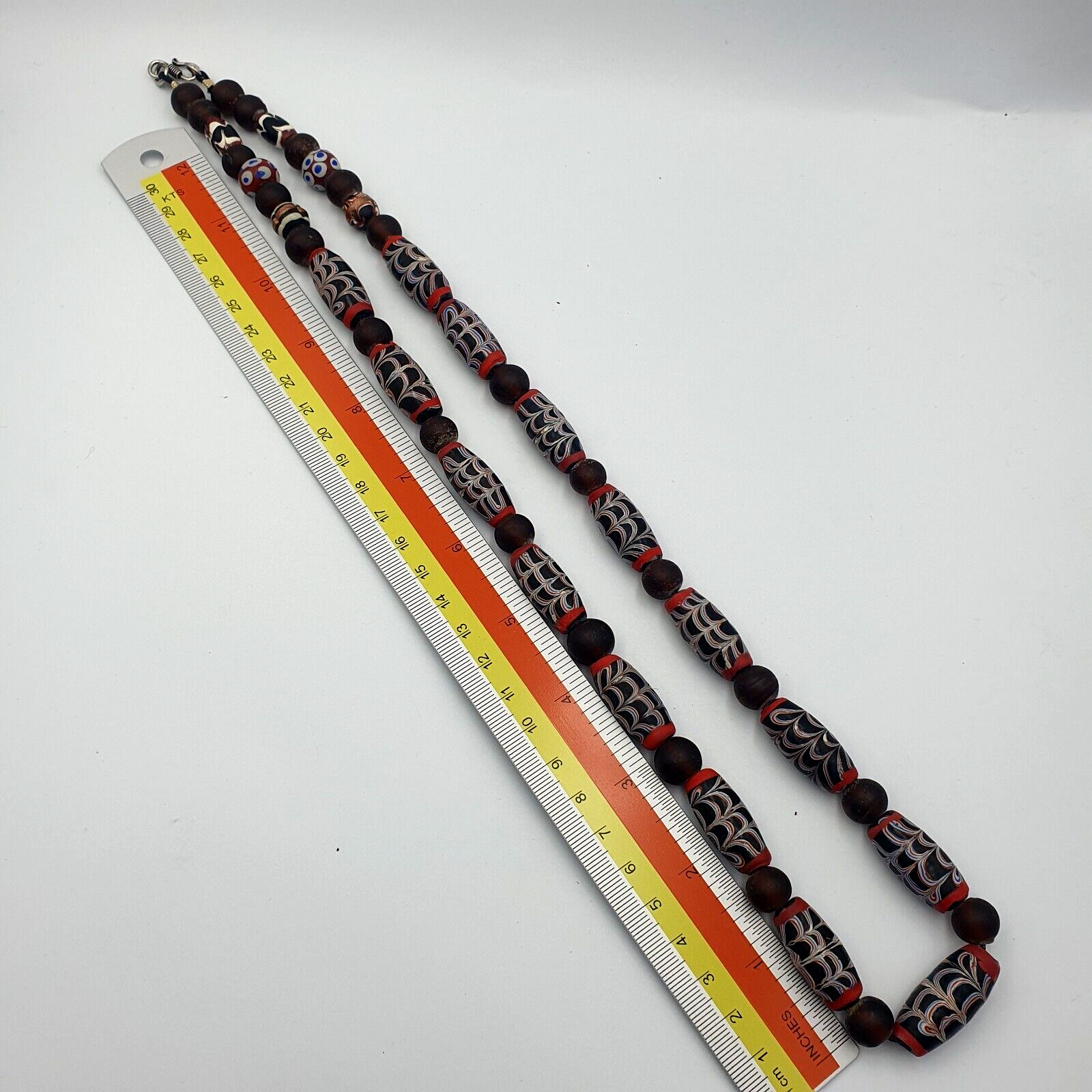 Vintage Feather Style Unique Pattern Trade Beads Beaded Necklace