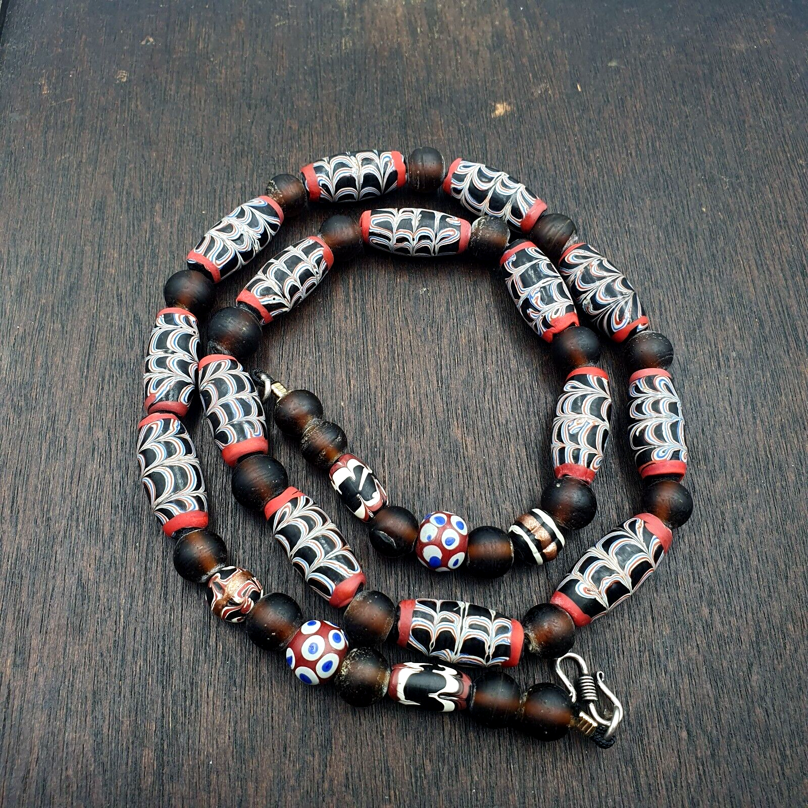 Vintage Feather Style Unique Pattern Trade Beads Beaded Necklace