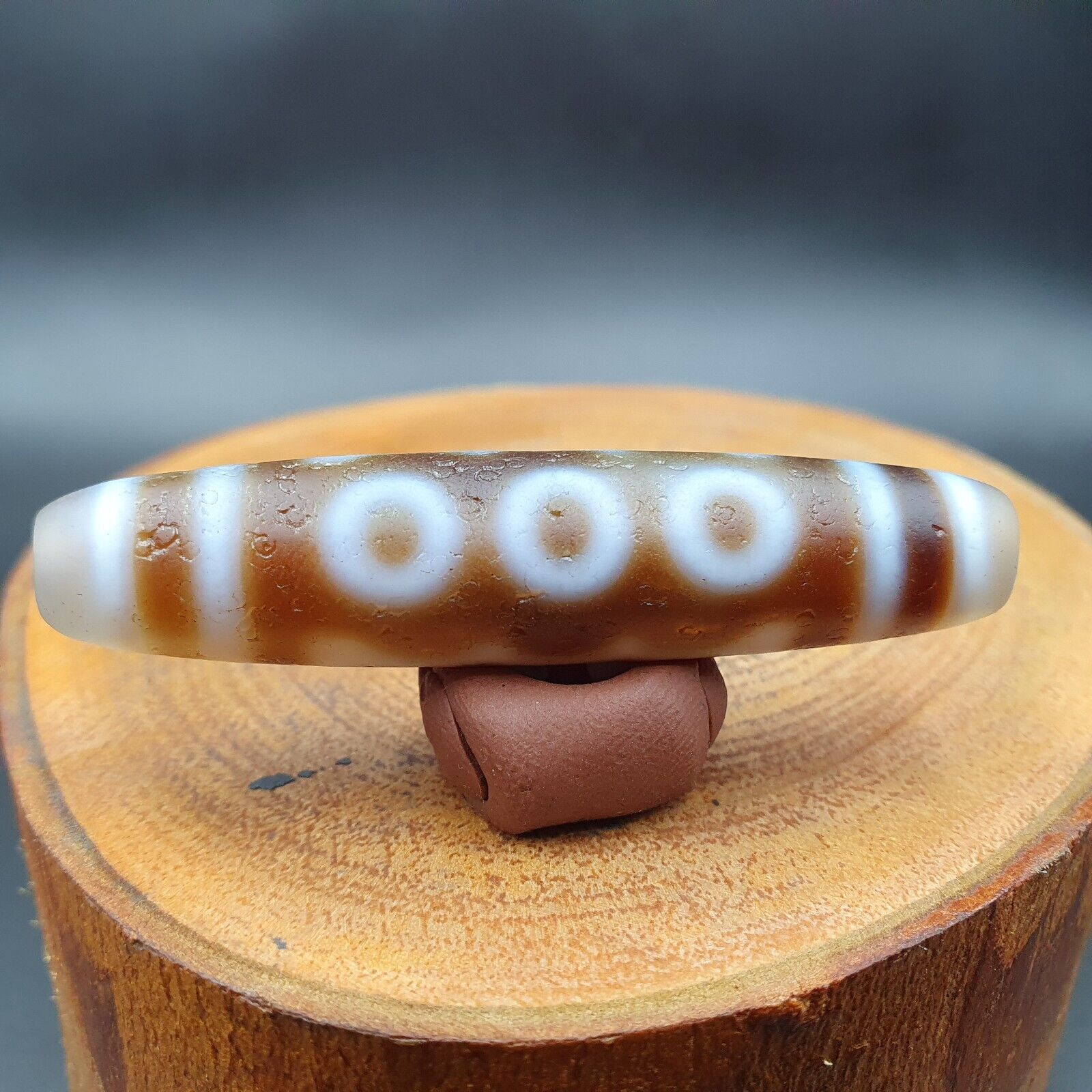 Vintage Old Himalayan Indo Tibetan 5 Eyes pattern Dzi Amulet Pendant Bead B25