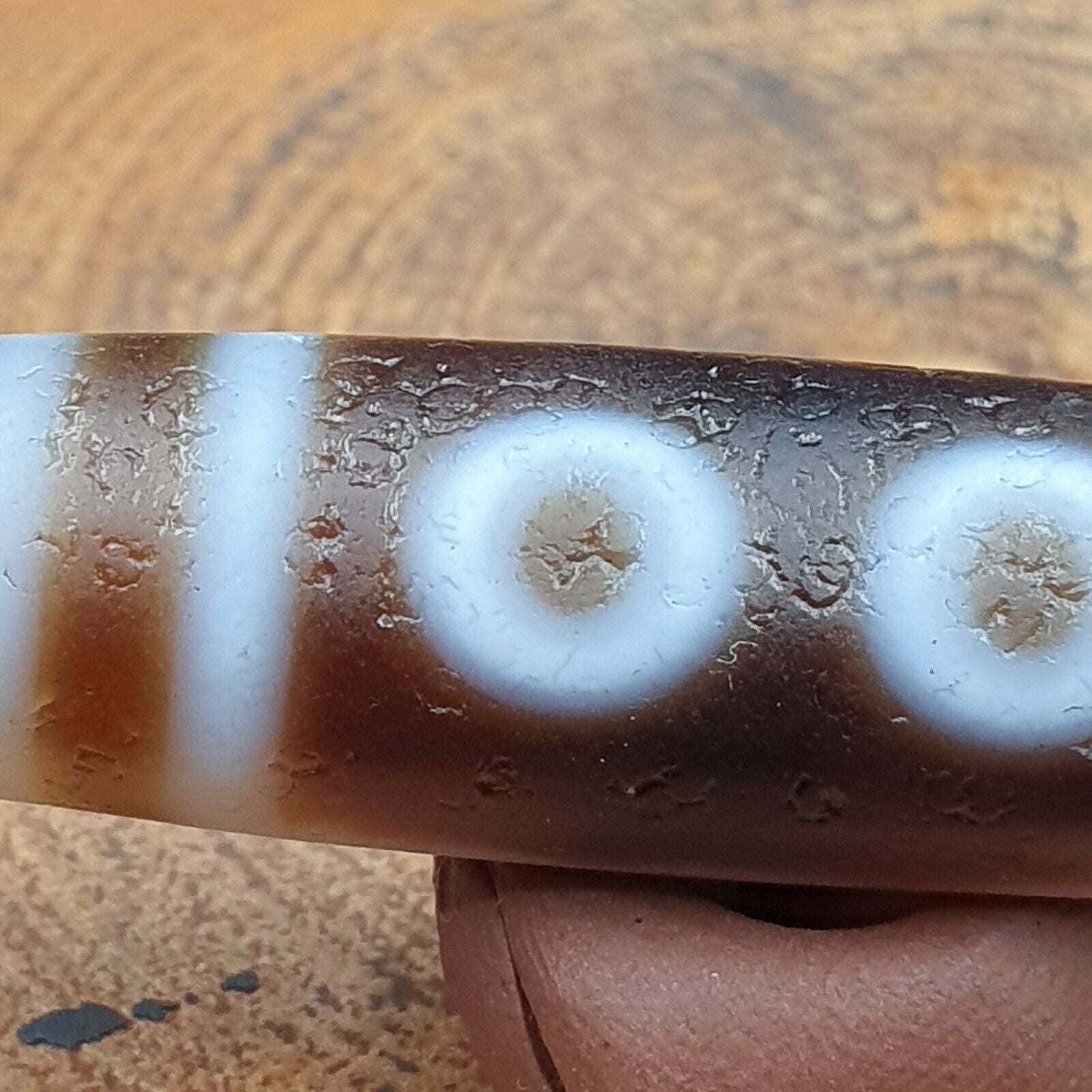 Vintage Old Himalayan Indo Tibetan 5 Eyes pattern Dzi Amulet Pendant Bead B25