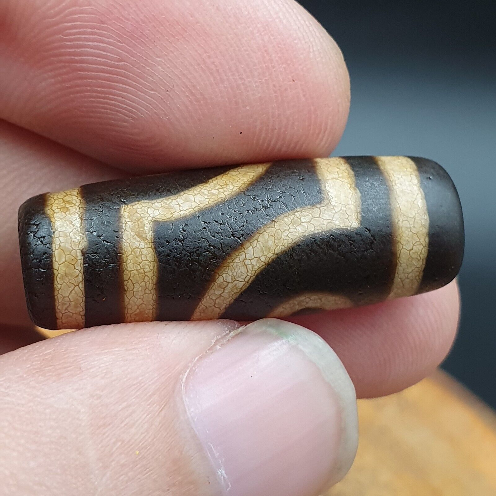 Vintage Old Himalayan Indo Tibetan 2 Eyes pattern Dzi Amulet Pendant Bead B27