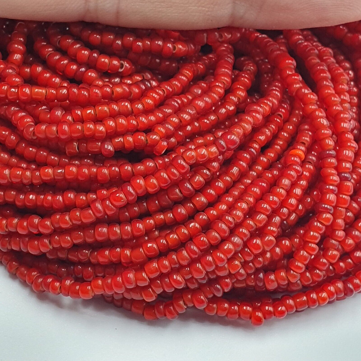 Antique Venetian 2.5mm Red White Heart Trade Beads Necklace. 40 Strands Lot