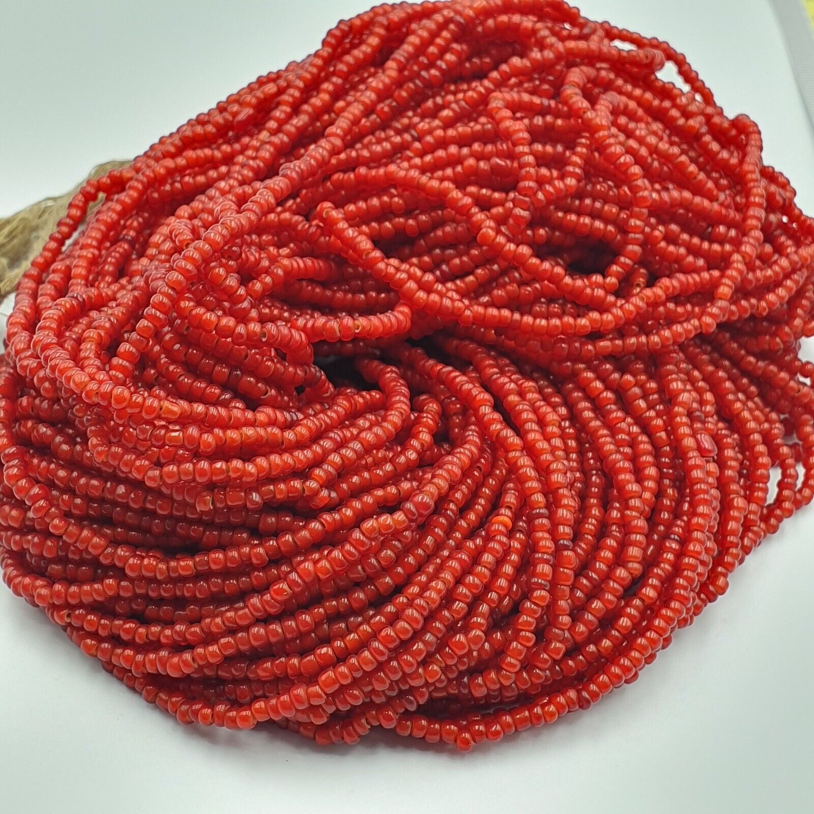 Antique Venetian 2.5mm Red White Heart Trade Beads Necklace. 40 Strands Lot