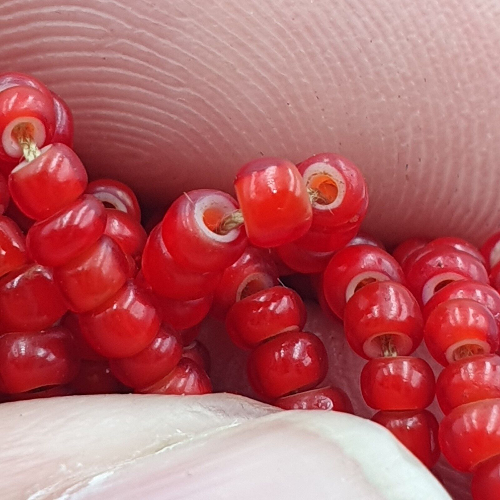 Antique Venetian 2.5mm Red White Heart Trade Beads Necklace. 40 Strands Lot