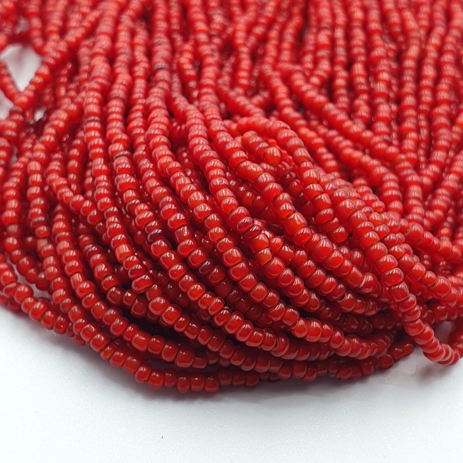 Antique Venetian 2.5mm Red White Heart Trade Beads Necklace. 40 Strands Lot