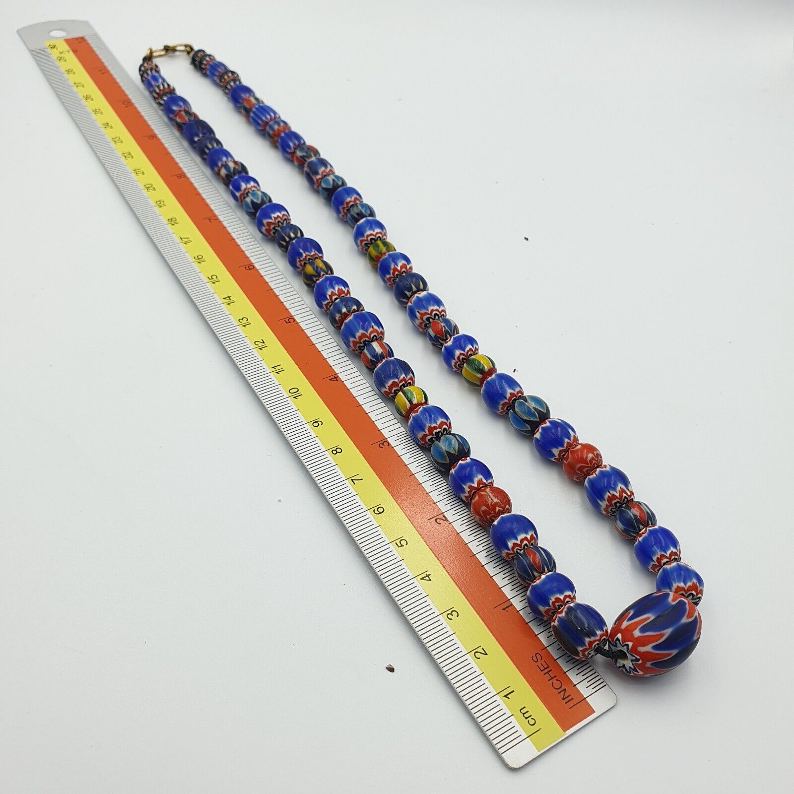 Vintage Chevron and White Heart Venetian Multilayers Glass Beads Necklace N-155