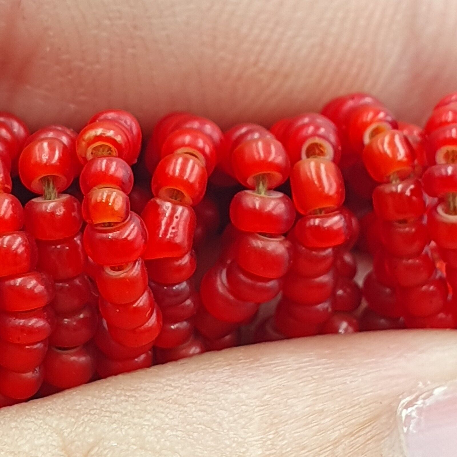 Antique Venetian 2.5mm Red White Heart Trade Beads Necklace. 40 Strands Lot