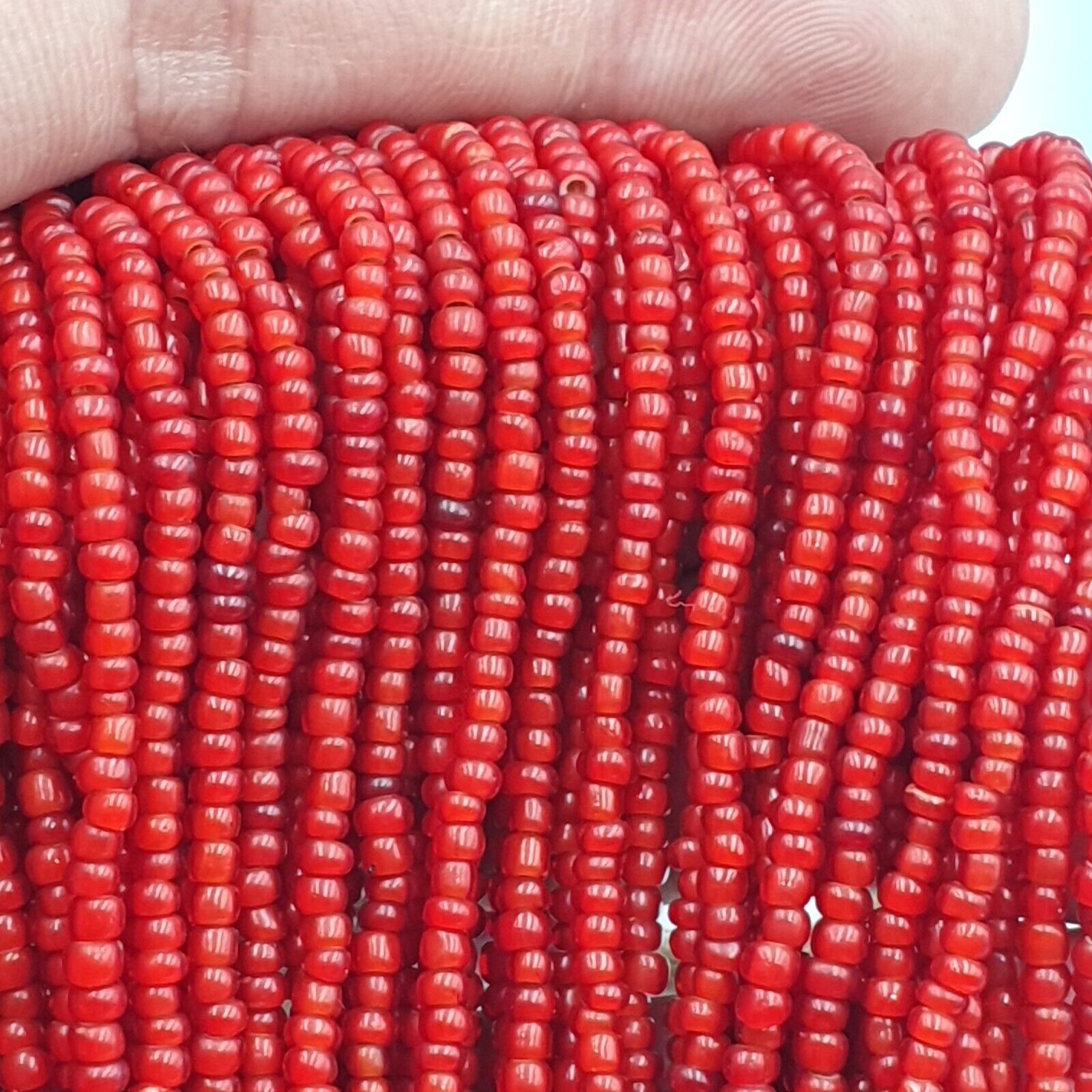 Antique Venetian 2.5mm Red White Heart Trade Beads Necklace. 40 Strands Lot