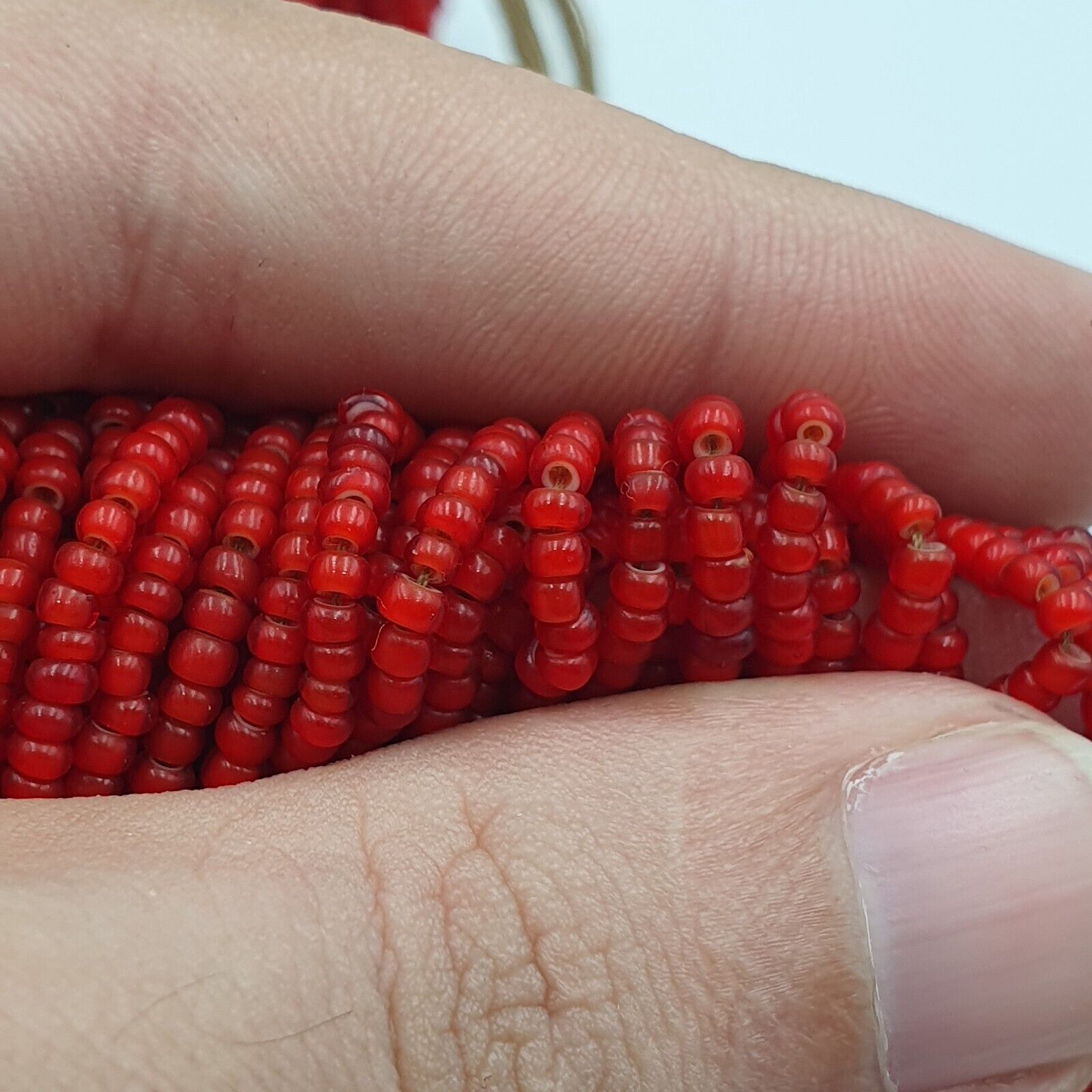 Antique Venetian 2.5mm Red White Heart Trade Beads Necklace. 40 Strands Lot