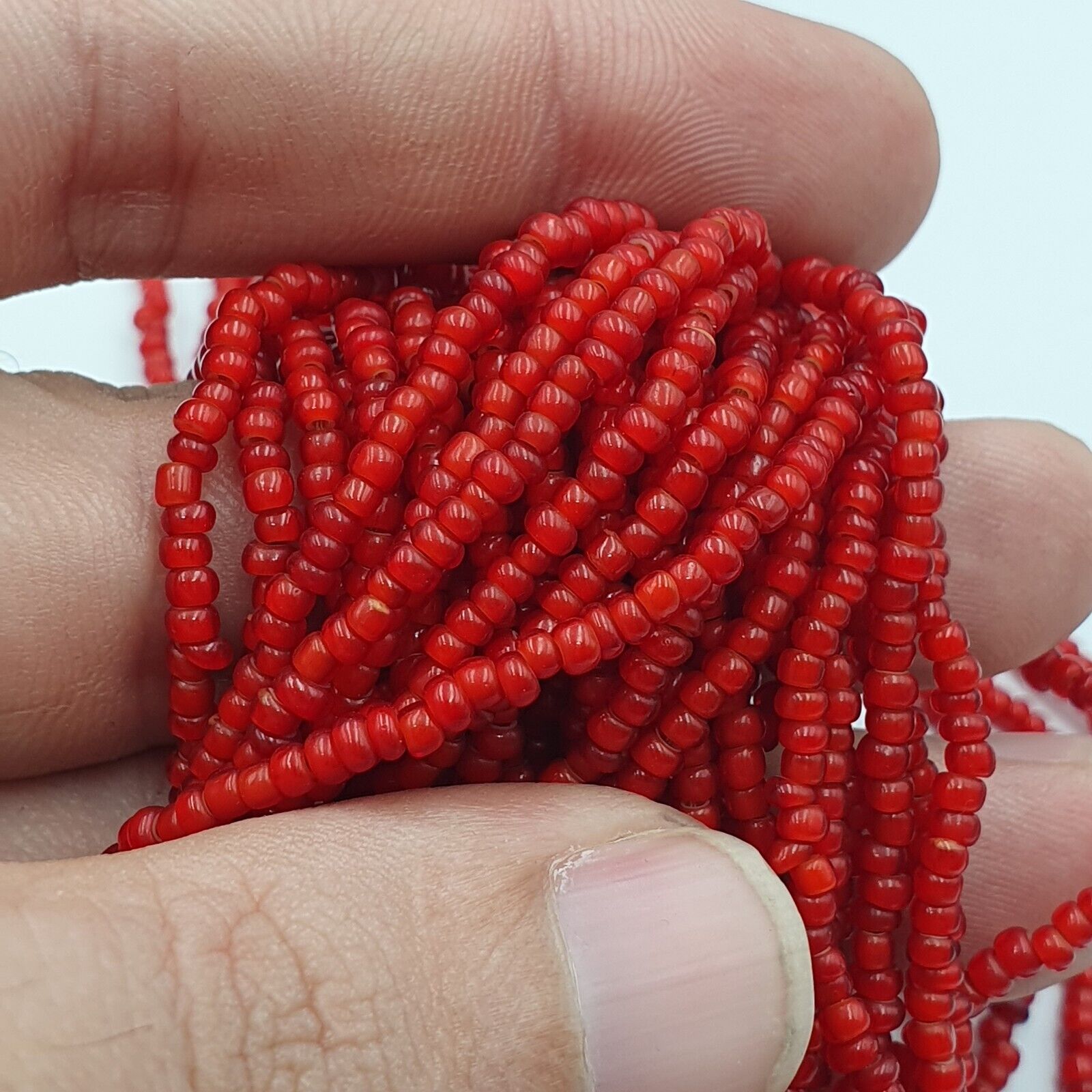 Antique Venetian 2.5mm Red White Heart Trade Beads Necklace. 40 Strands Lot