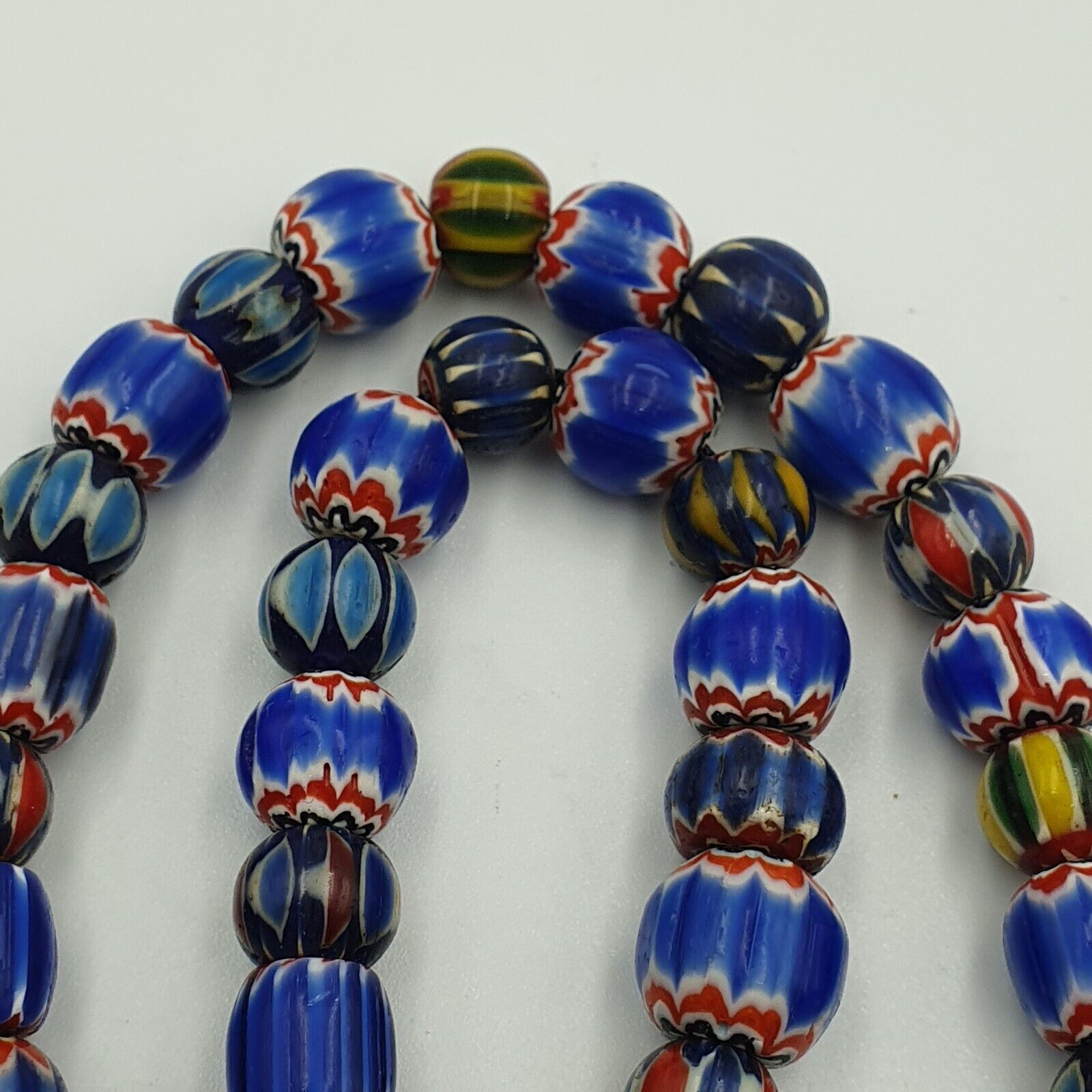 Vintage Chevron and White Heart Venetian Multilayers Glass Beads Necklace N-155