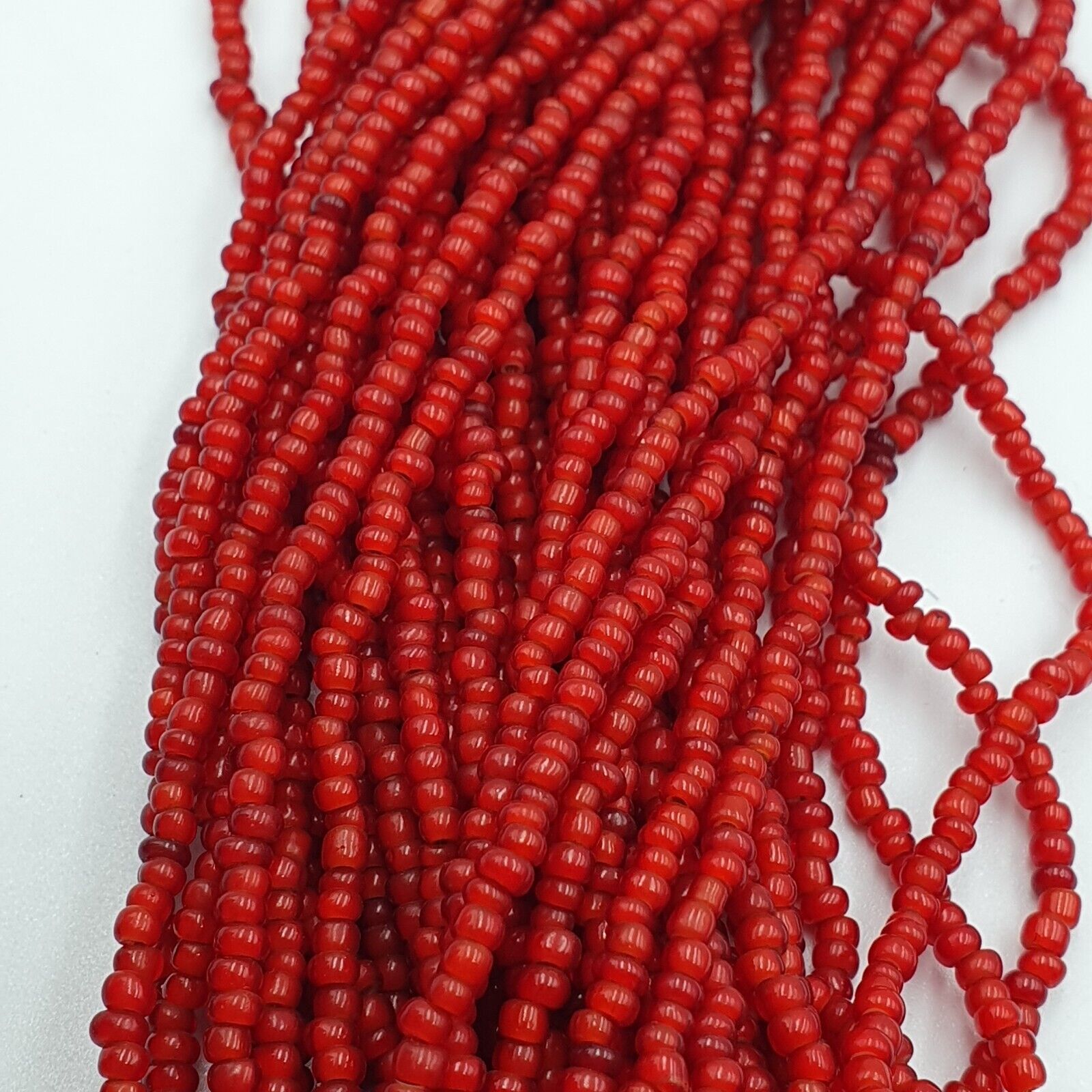 Antique Venetian 2.5mm Red White Heart Trade Beads Necklace. 40 Strands Lot