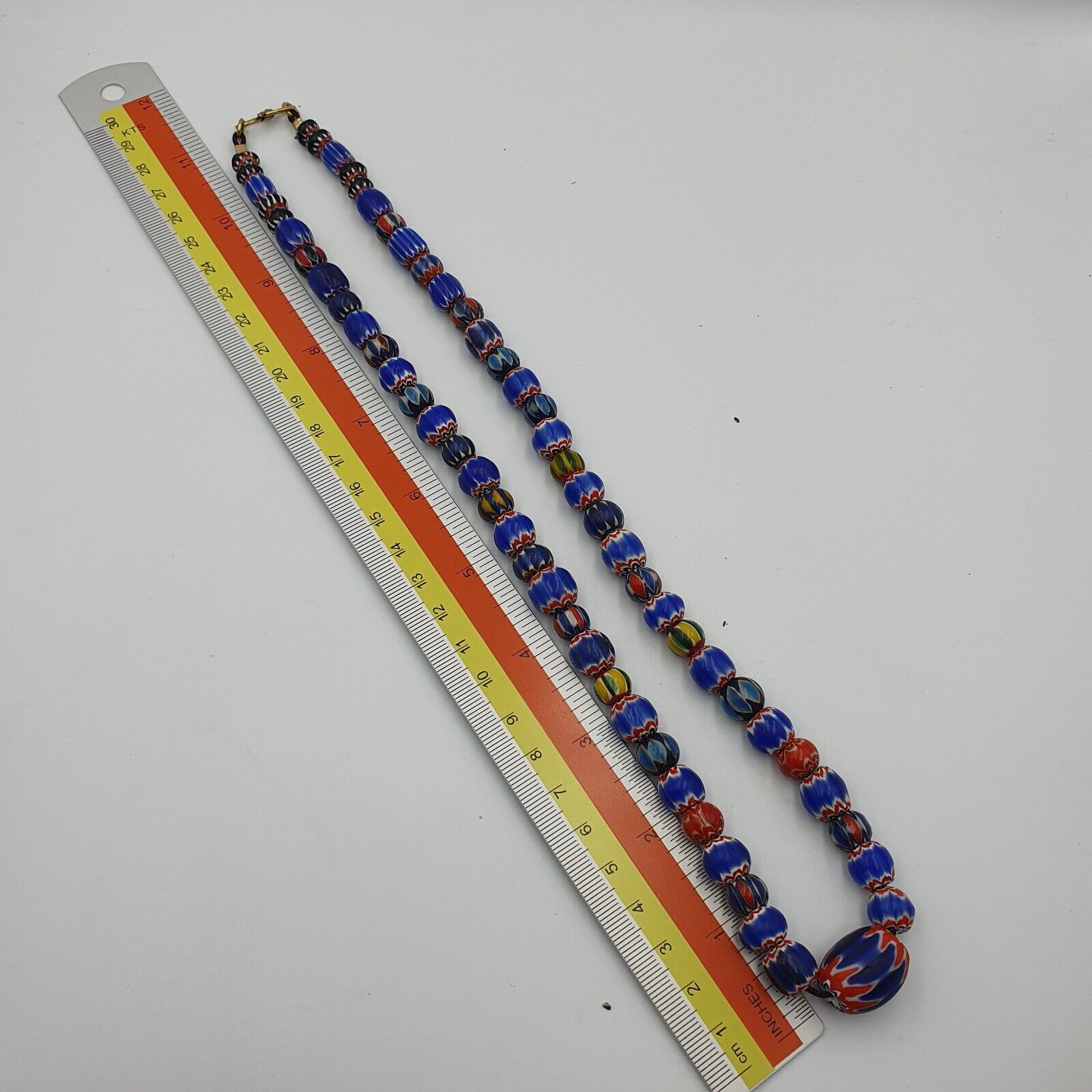 Vintage Chevron and White Heart Venetian Multilayers Glass Beads Necklace N-155