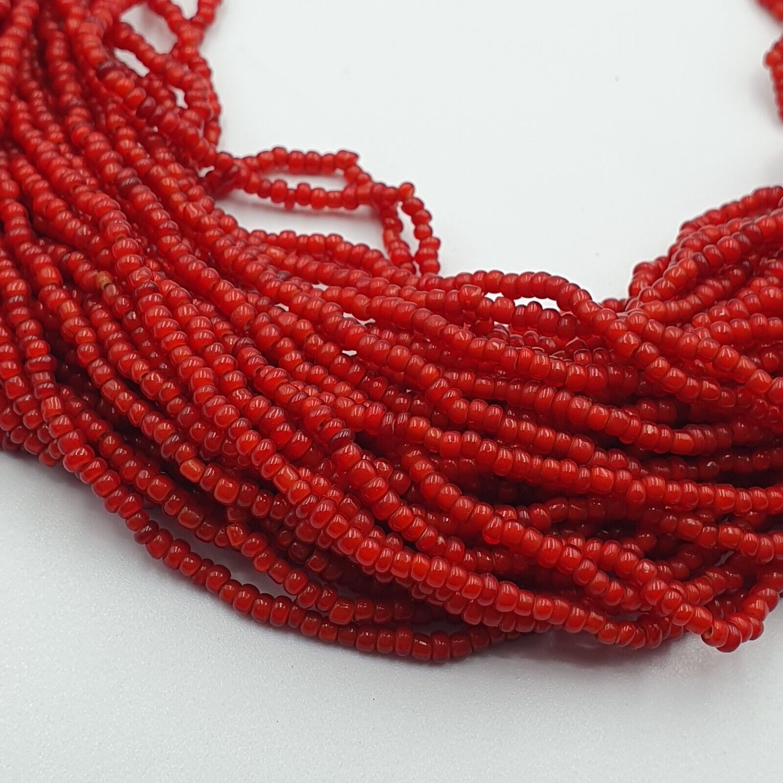 Antique Venetian 2.5mm Red White Heart Trade Beads Necklace. 40 Strands Lot