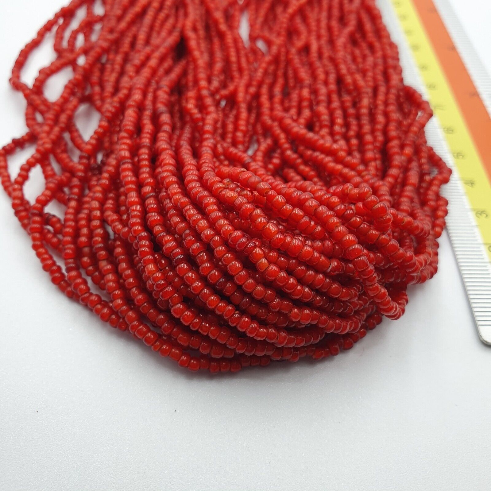 Antique Venetian 2.5mm Red White Heart Trade Beads Necklace. 40 Strands Lot