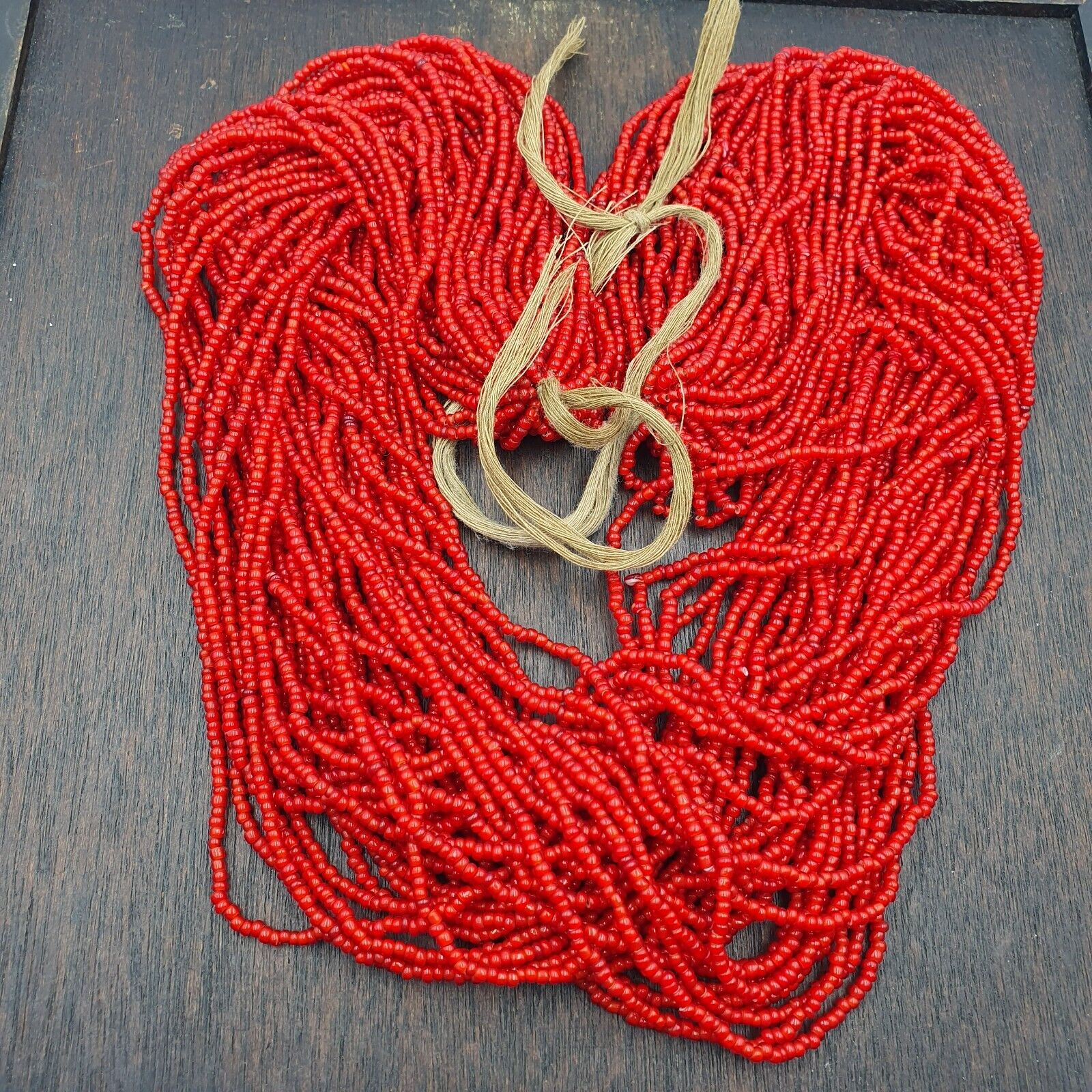 Antique Venetian 2.5mm Red White Heart Trade Beads Necklace. 40 Strands Lot