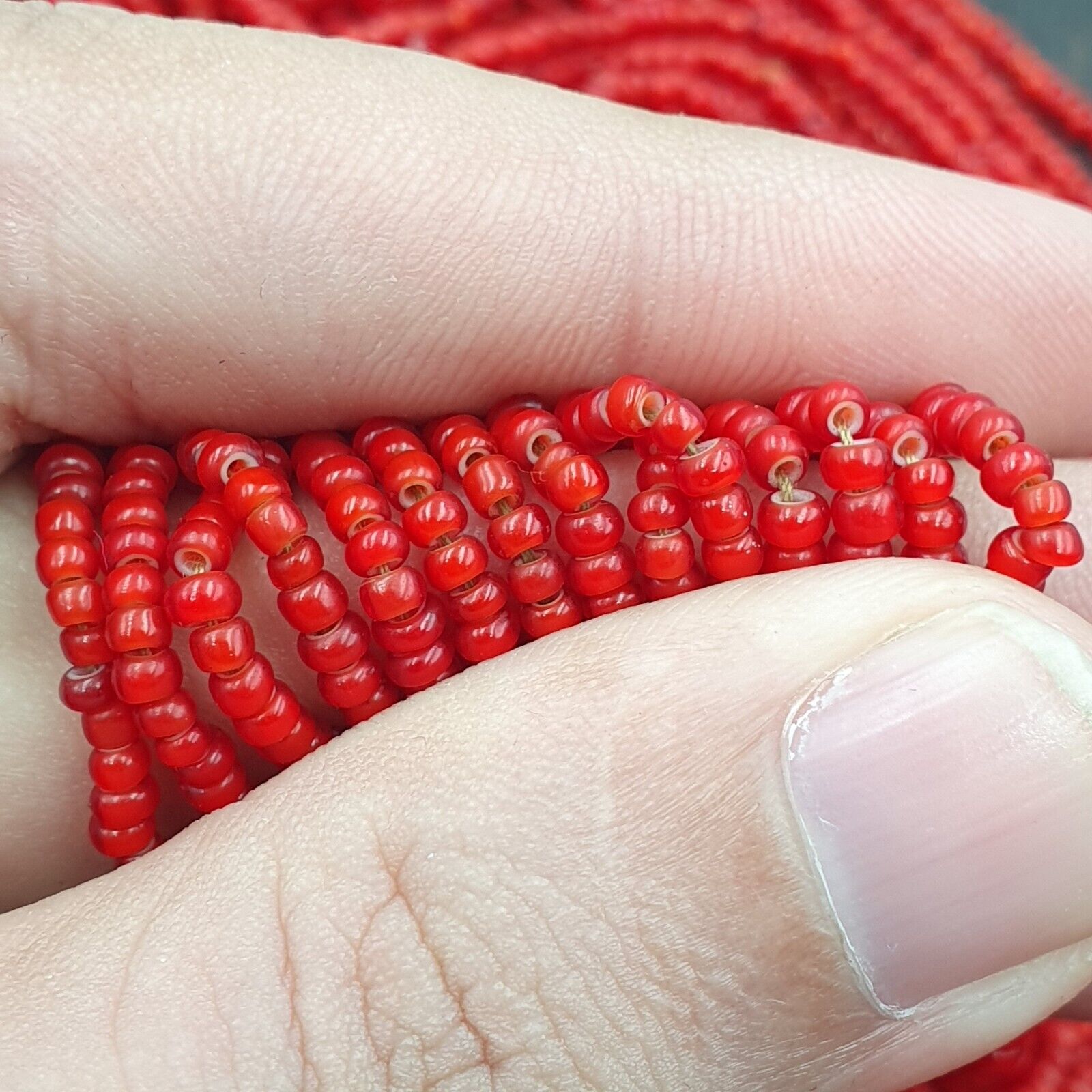 Antique Venetian 2.5mm Red White Heart Trade Beads Necklace. 40 Strands Lot