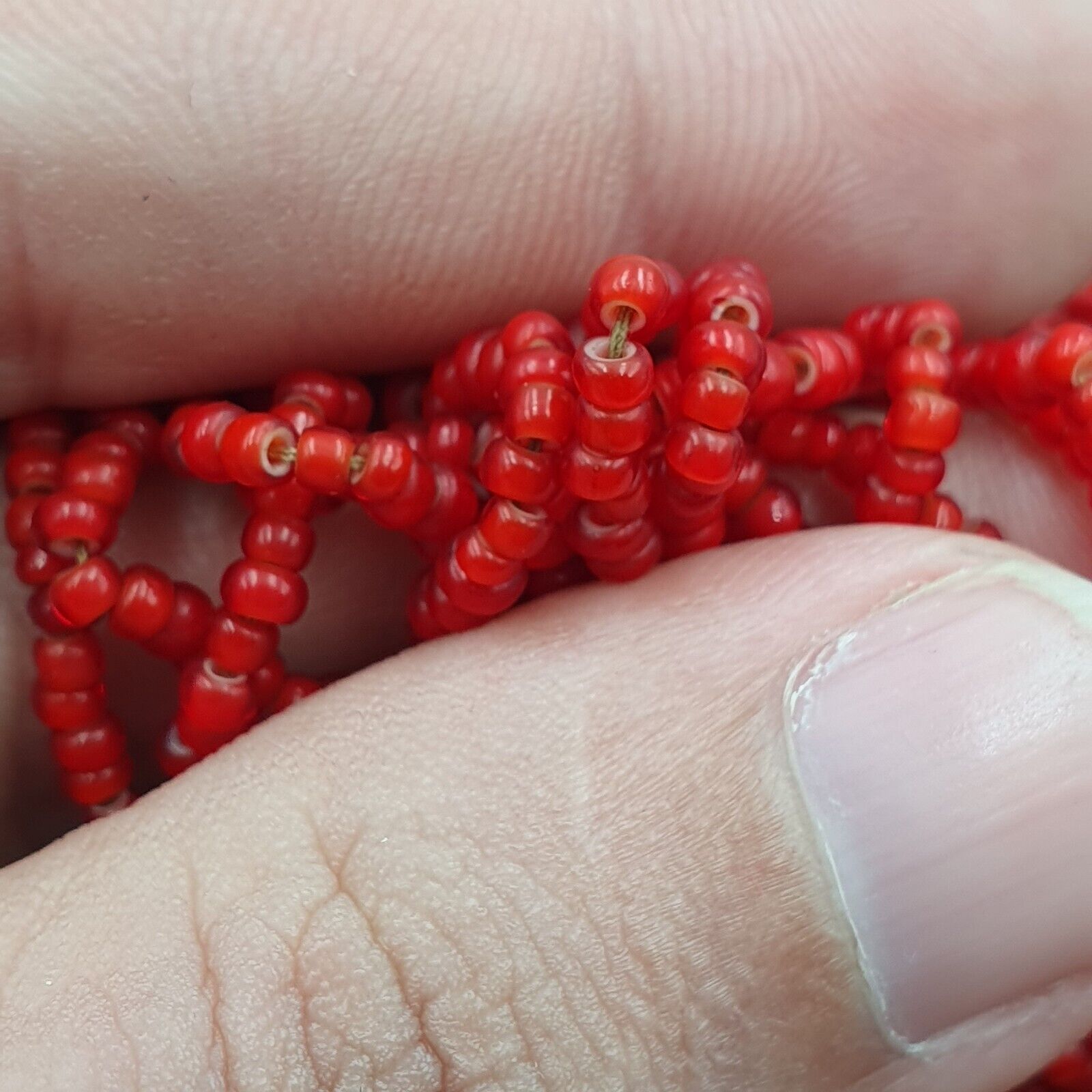 Antique Venetian 2.5mm Red White Heart Trade Beads Necklace. 40 Strands Lot