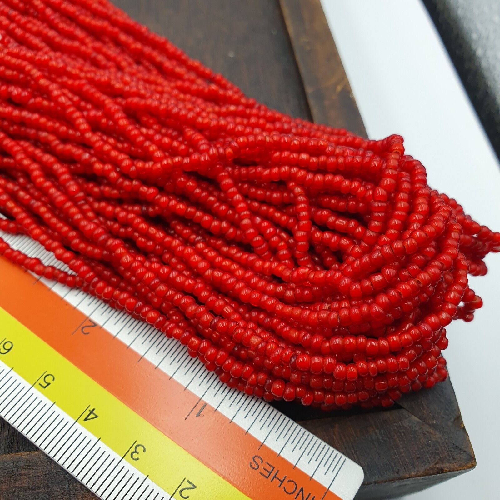 Antique Venetian 2.5mm Red White Heart Trade Beads Necklace. 40 Strands Lot