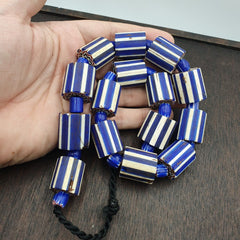 Antique Venetian Style Trade African Blue Glass Chevron Beads Lot 15 Beads