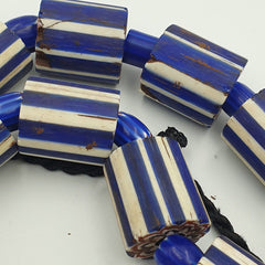 Antique Venetian Style Trade African Blue Glass Chevron Beads Lot 15 Beads