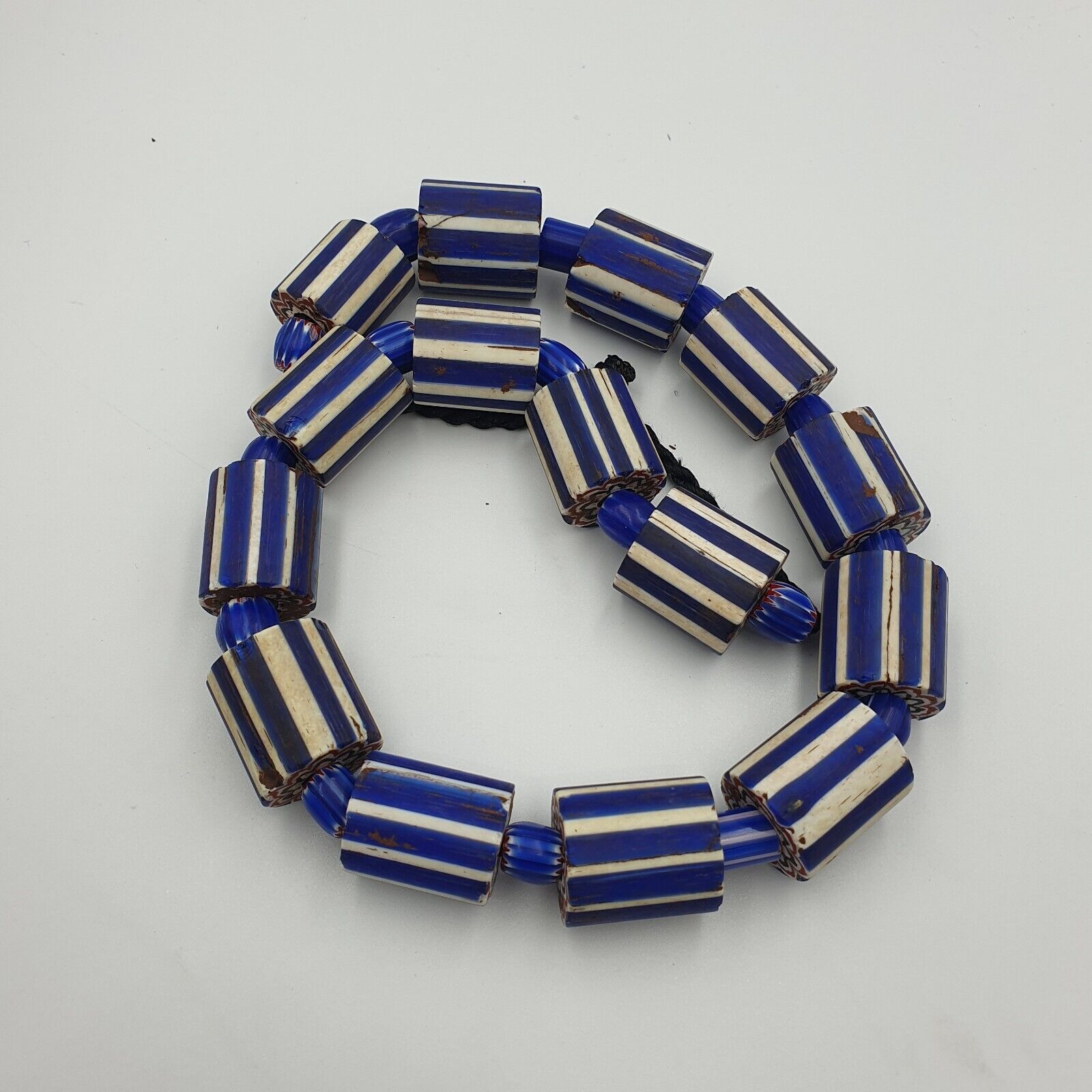 Antique Venetian Style Trade African Blue Glass Chevron Beads Lot 15 Beads