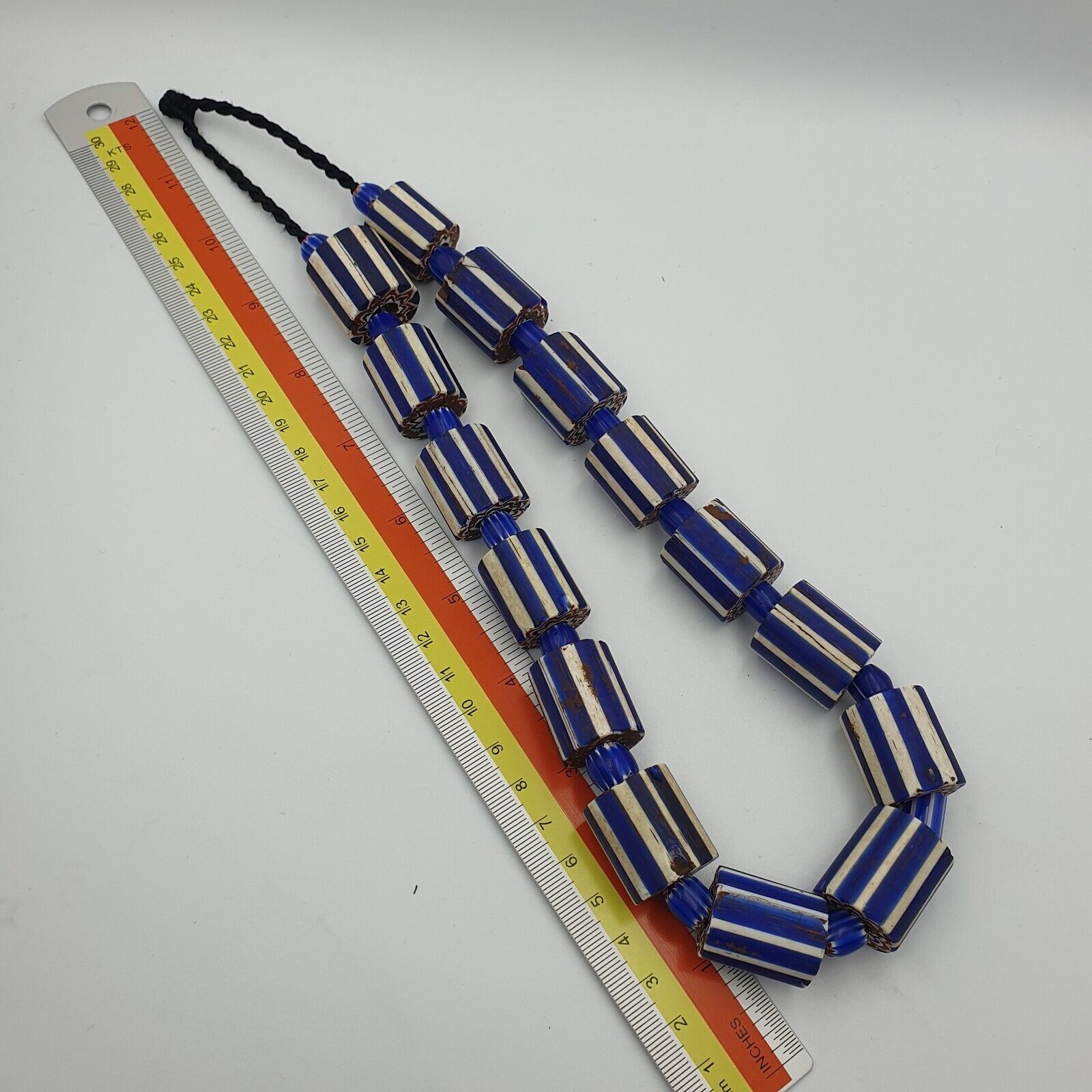 Antique Venetian Style Trade African Blue Glass Chevron Beads Lot 15 Beads