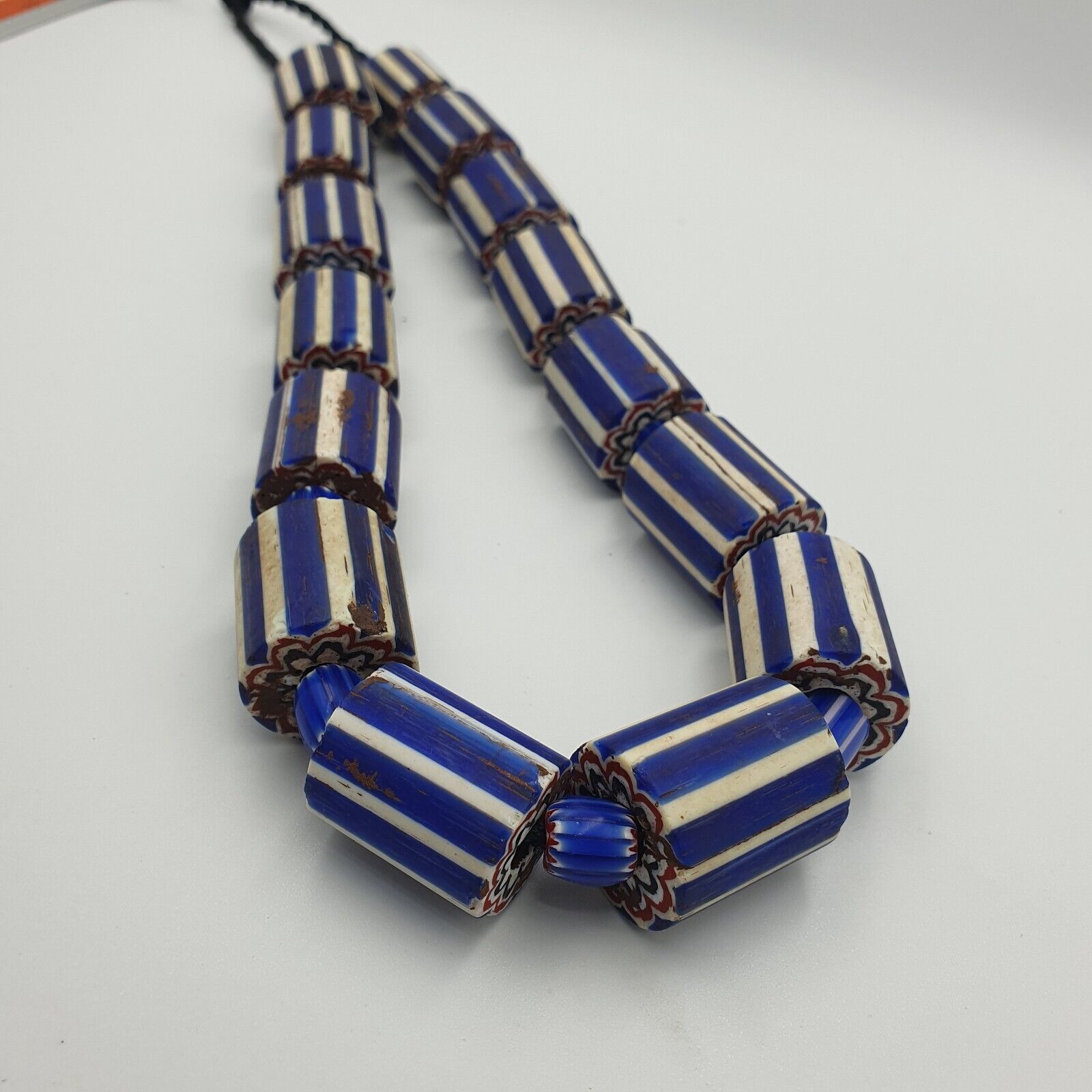 Antique Venetian Style Trade African Blue Glass Chevron Beads Lot 15 Beads