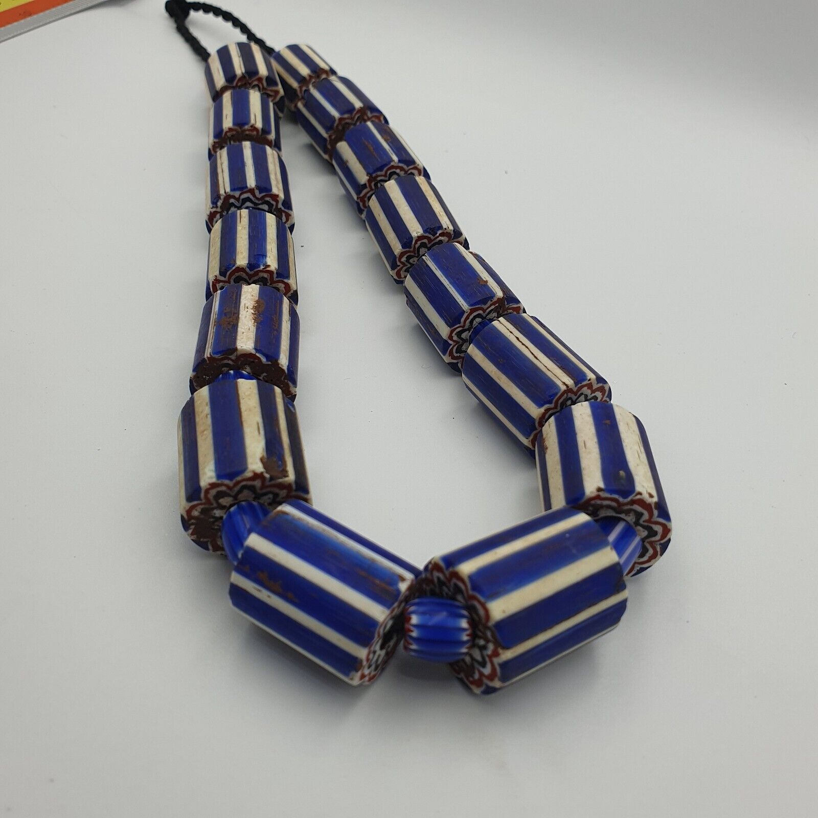 Antique Venetian Style Trade African Blue Glass Chevron Beads Lot 15 Beads