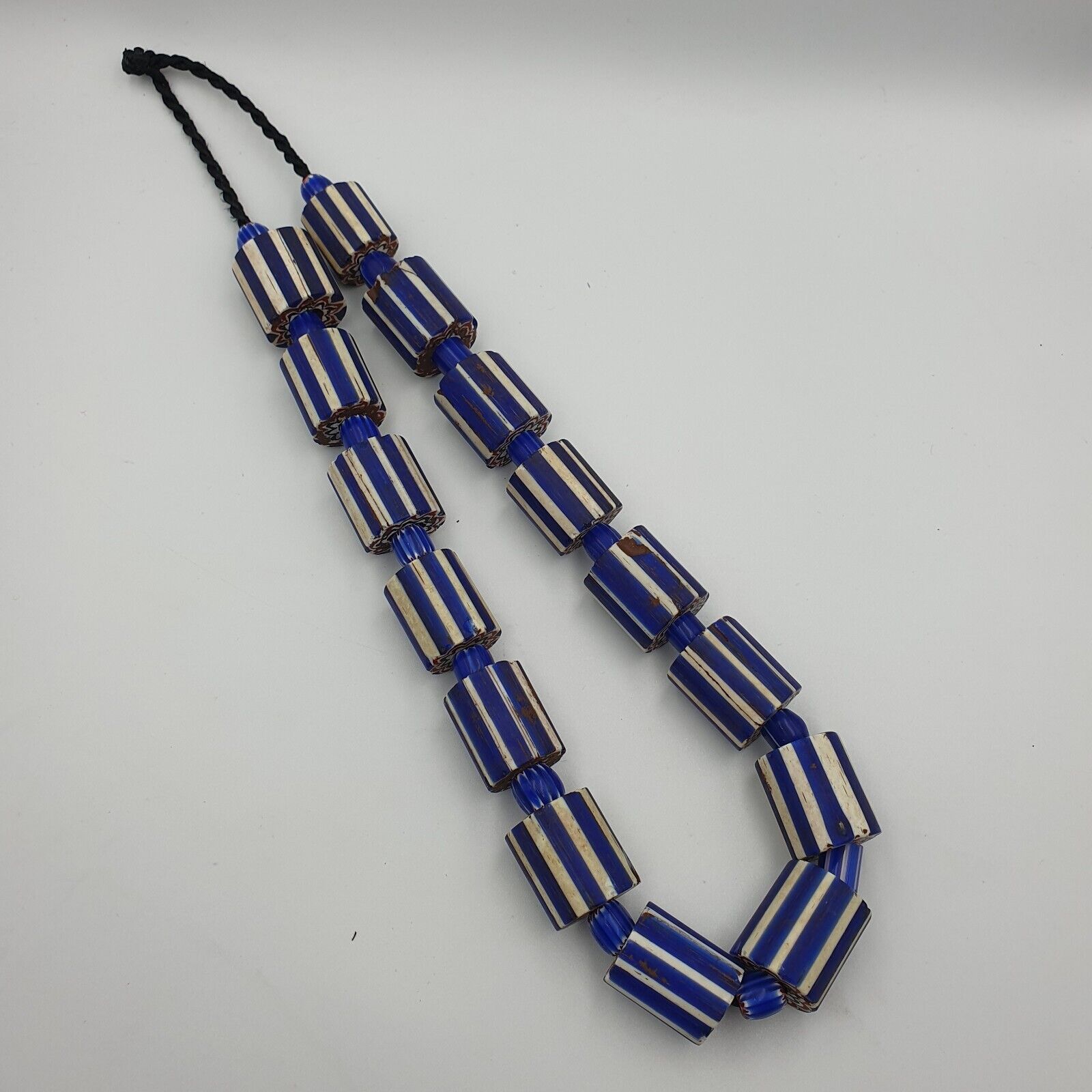 Antique Venetian Style Trade African Blue Glass Chevron Beads Lot 15 Beads