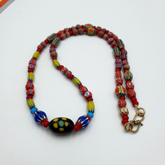 Vintage Chevron and White Heart Venetian Multilayers Glass Beads Necklace N-94