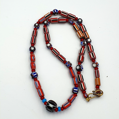Vintage Chevron and White Heart Venetian Multilayers Glass Beads Necklace N-92